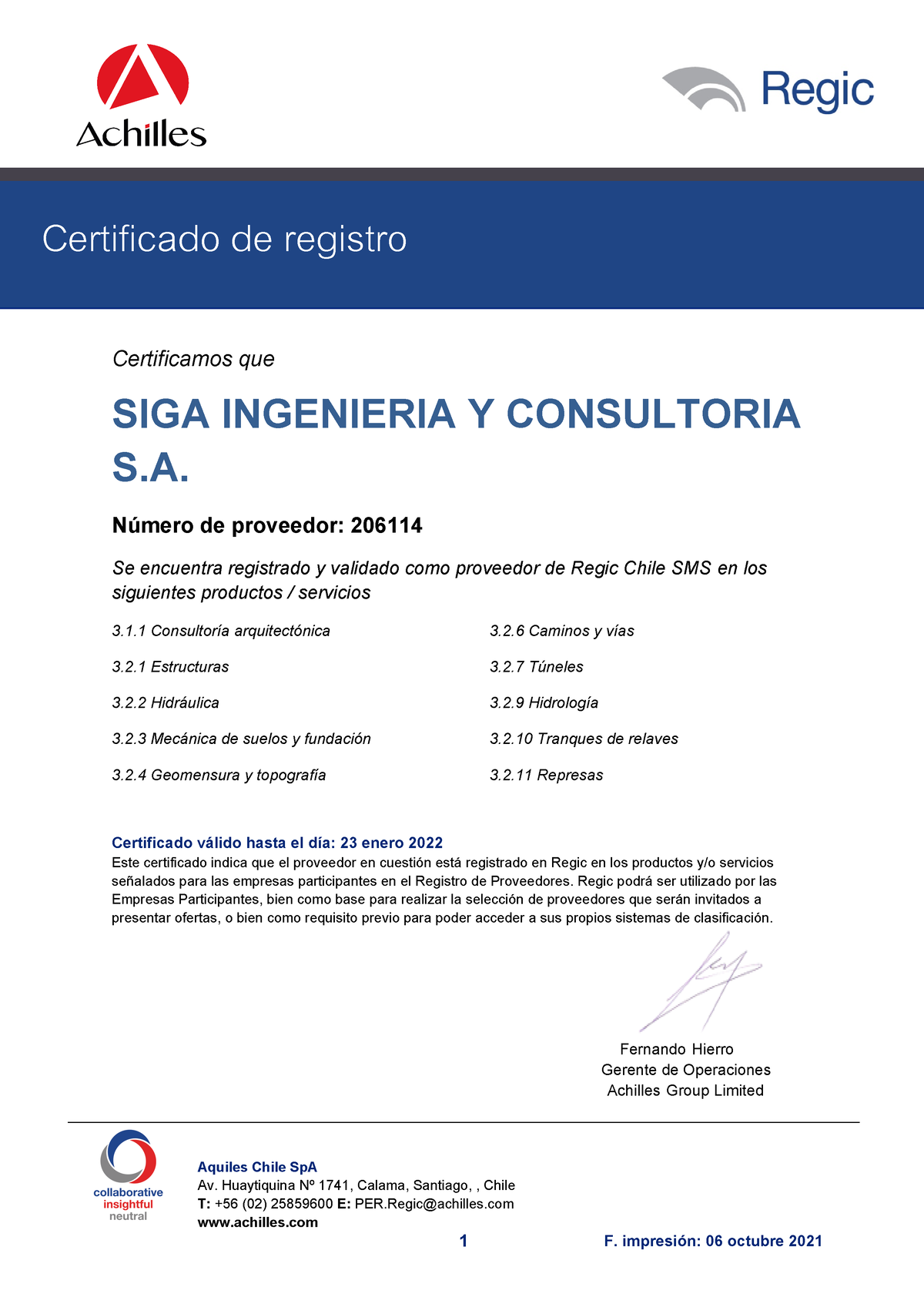 Certificado Regic - ,JKLHL - Certificado V·lido Hasta El DÌa: 23 Enero ...