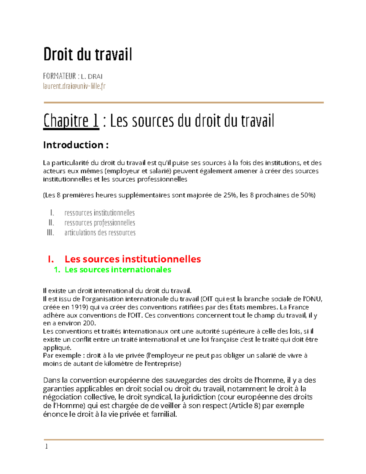 Droit du travail S4 - cours entier - Droit du travail FORMATEUR : L ...