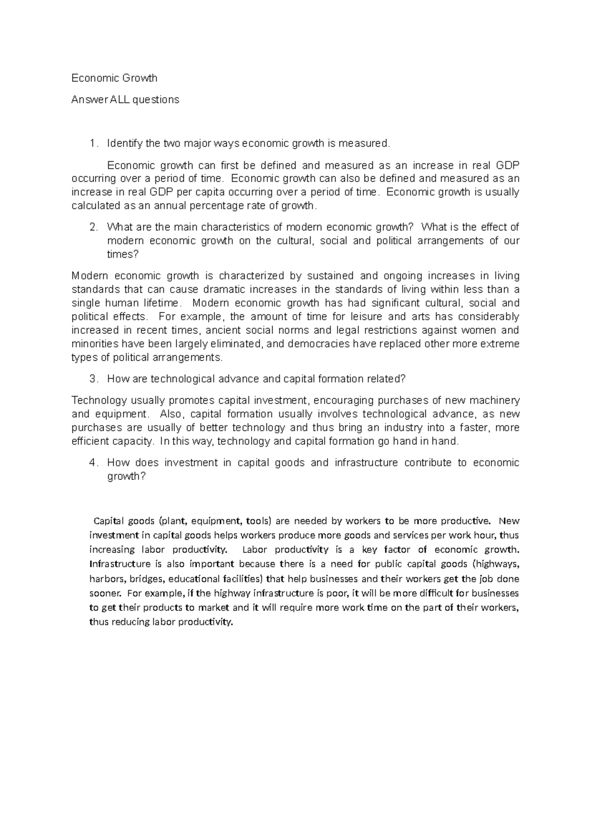 Economic Growth question answers - Economic Growth Answer ALL questions ...