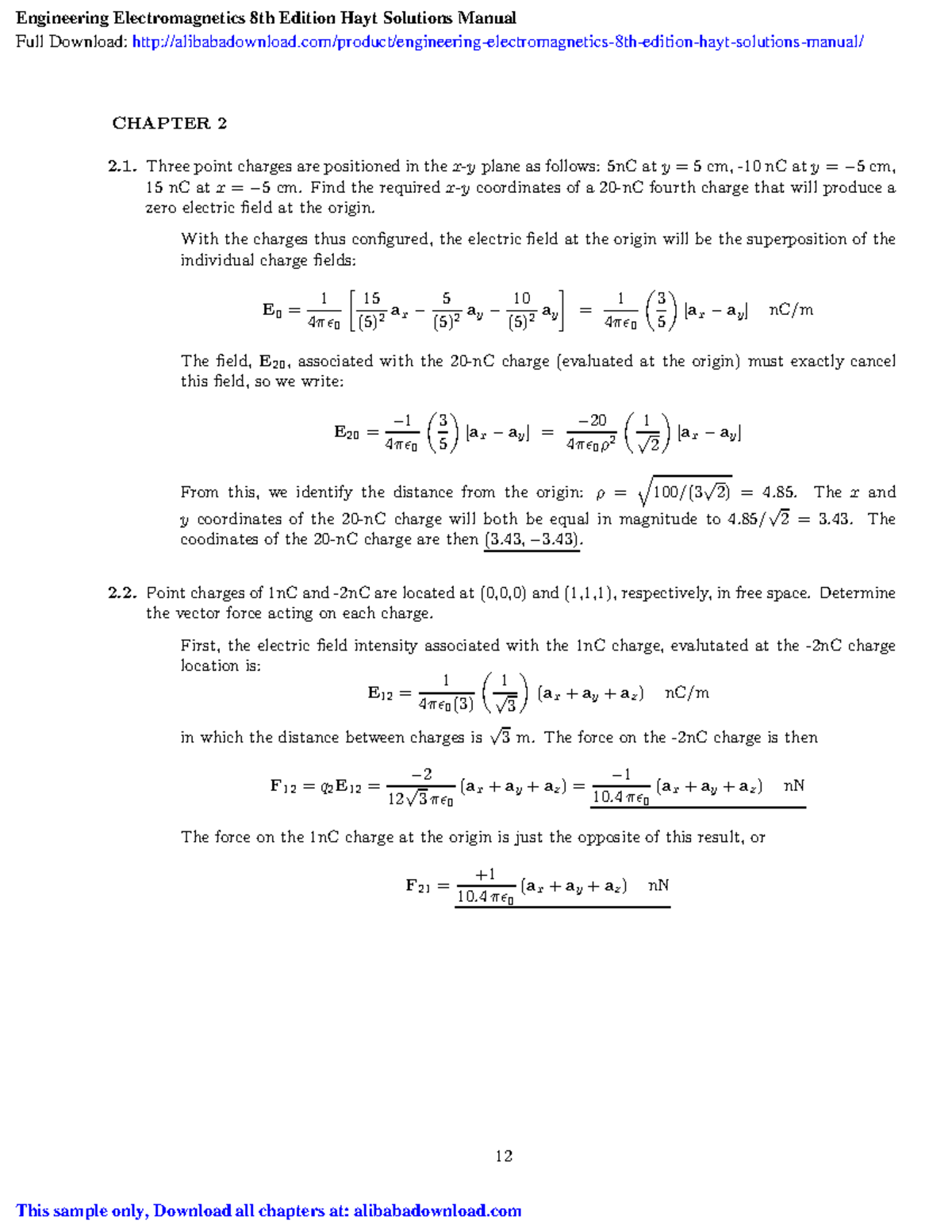 Engineering-electromagnetics-8th-edition-hayt-solutions-manual-ch 2 ...