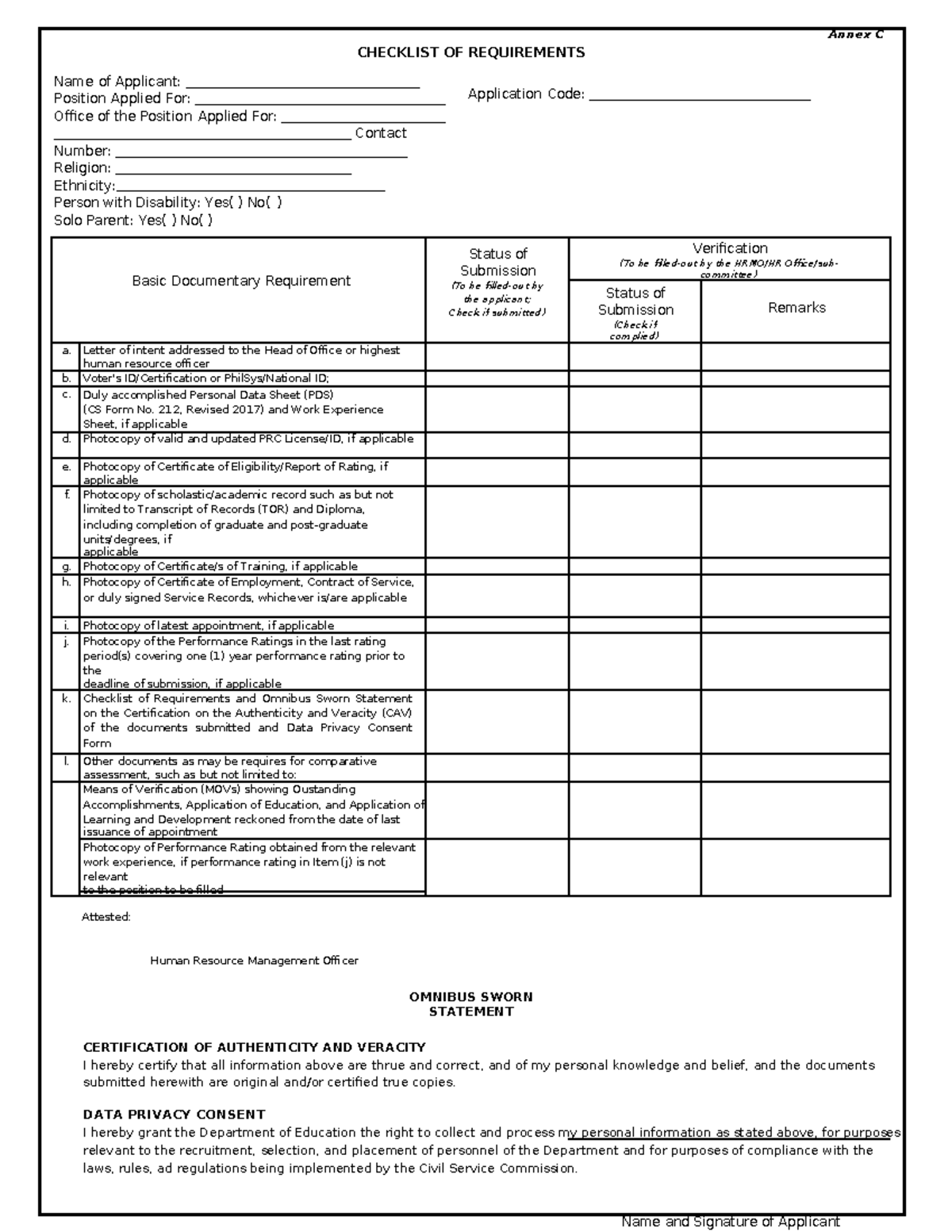 Annex C Checklist of Requirements - CHECKLIST OF REQUIREMENTS Annex C ...