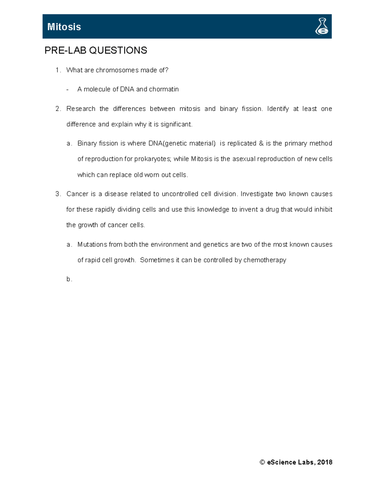 Mitosis - principles of bio - PRE-LAB QUESTIONS What are chromosomes ...