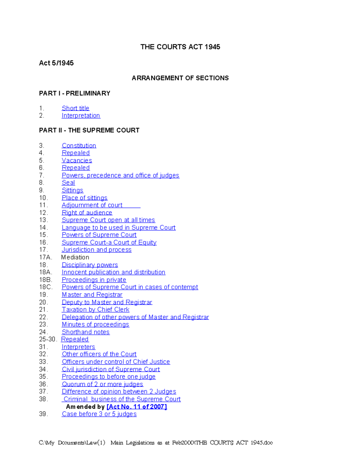 Courts Act - ADDITIONAL PAST XAM - THE COURTS ACT 1945 Act 5 ...