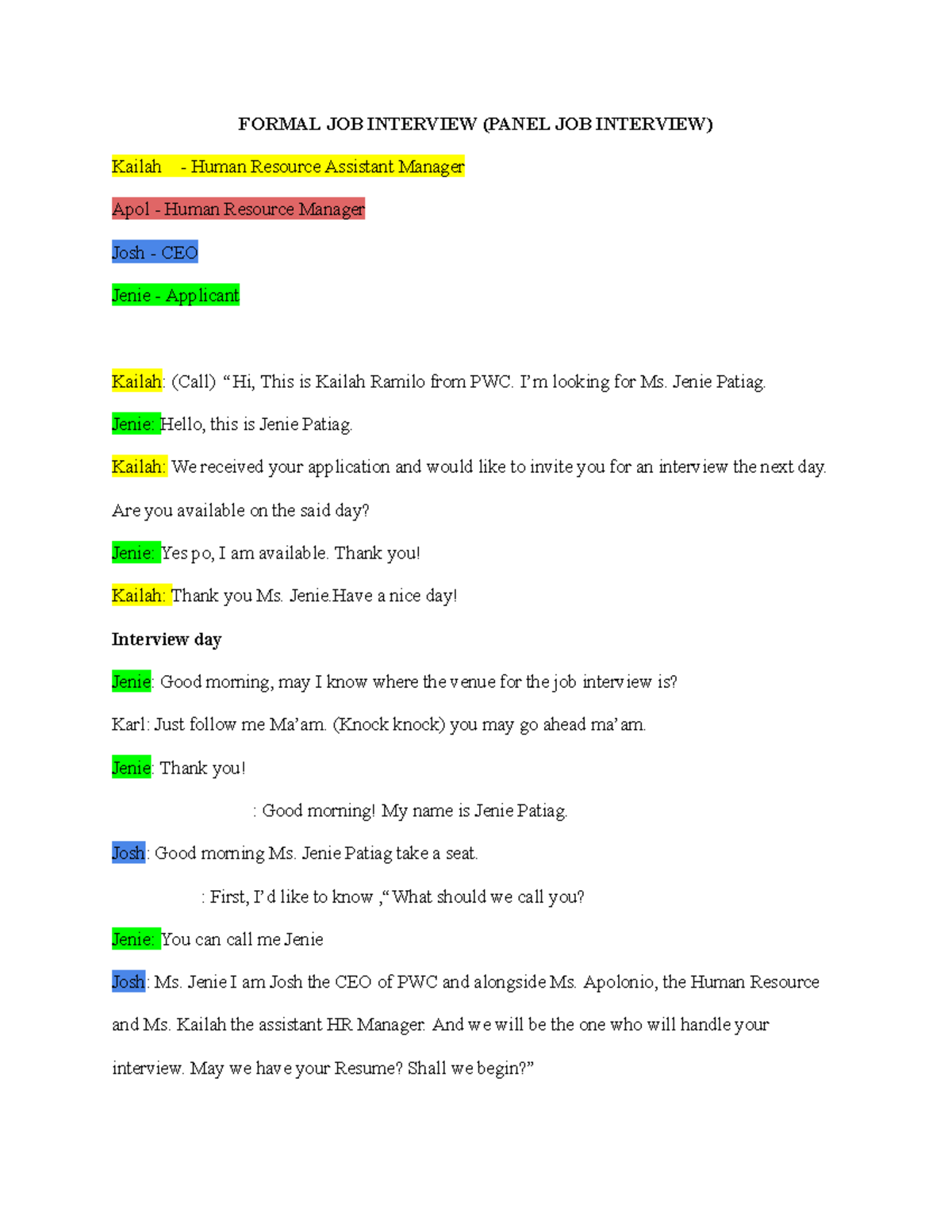 Formal JOB Interview ( Panel JOB Interview) - FORMAL JOB INTERVIEW ...