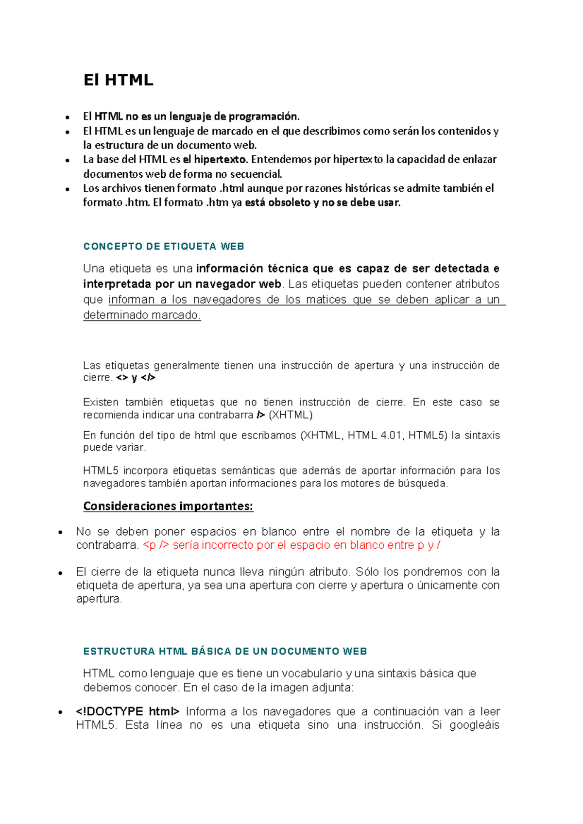 Conceptos Básicos HTML - El HTML El HTML no es un lenguaje de ...