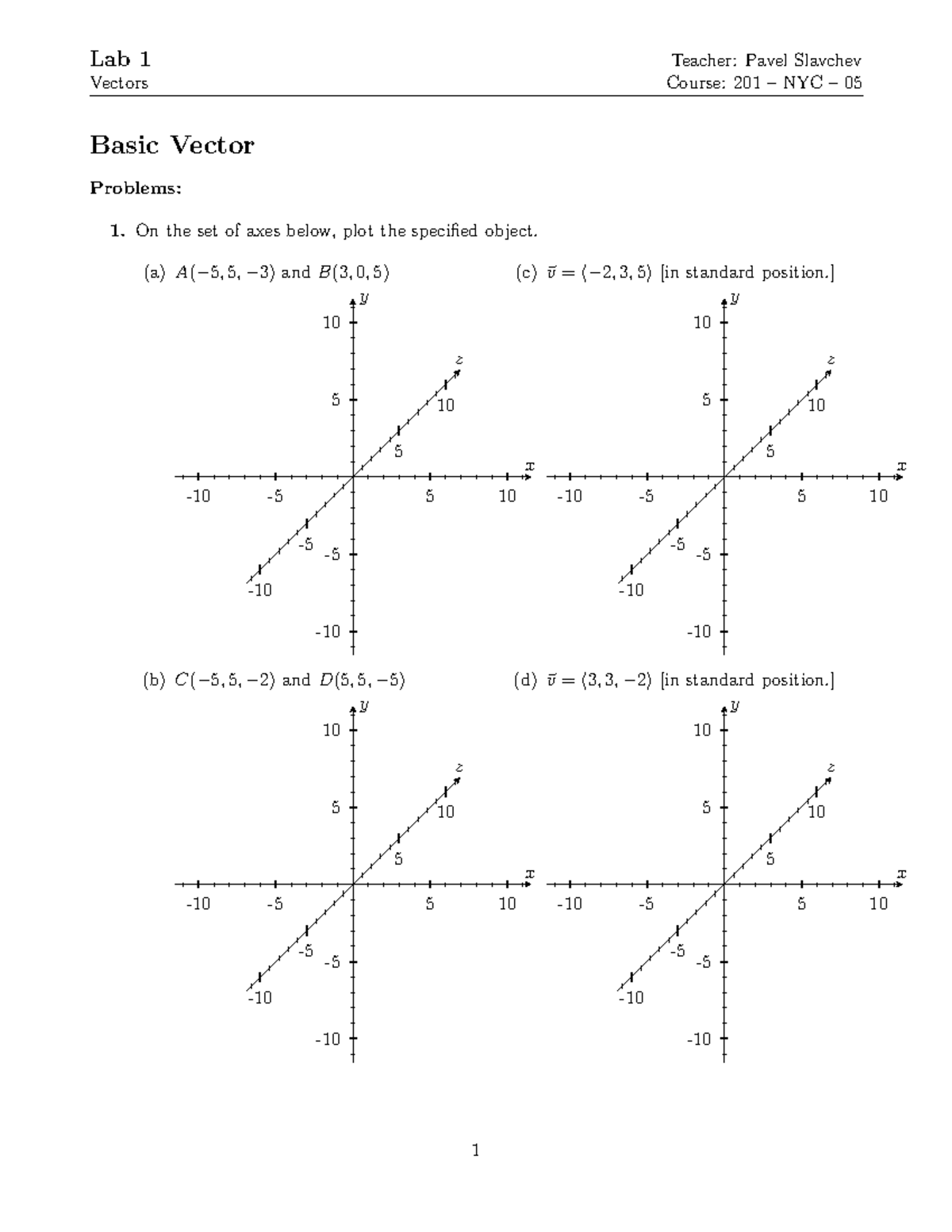 Linear Algebra - Lab 1 - Vectors - Vectors Course: 201 – NYC – 05 Basic ...