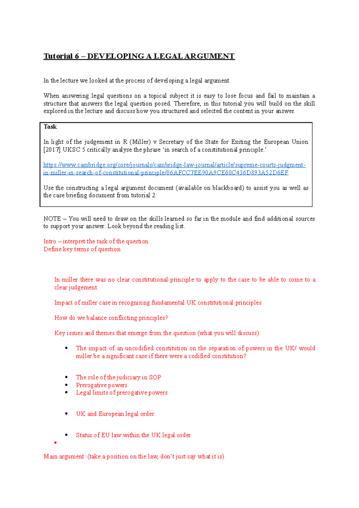 Tutorial 6 - Tutorial 6 – DEVELOPING A LEGAL ARGUMENT In the lecture we ...