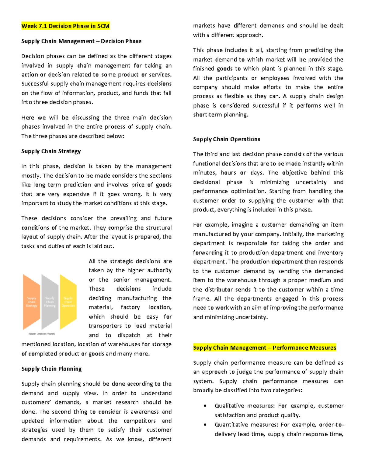SCMH311 Midterm - reviewer - Week 7 Decision Phase in SCM Supply Chain ...