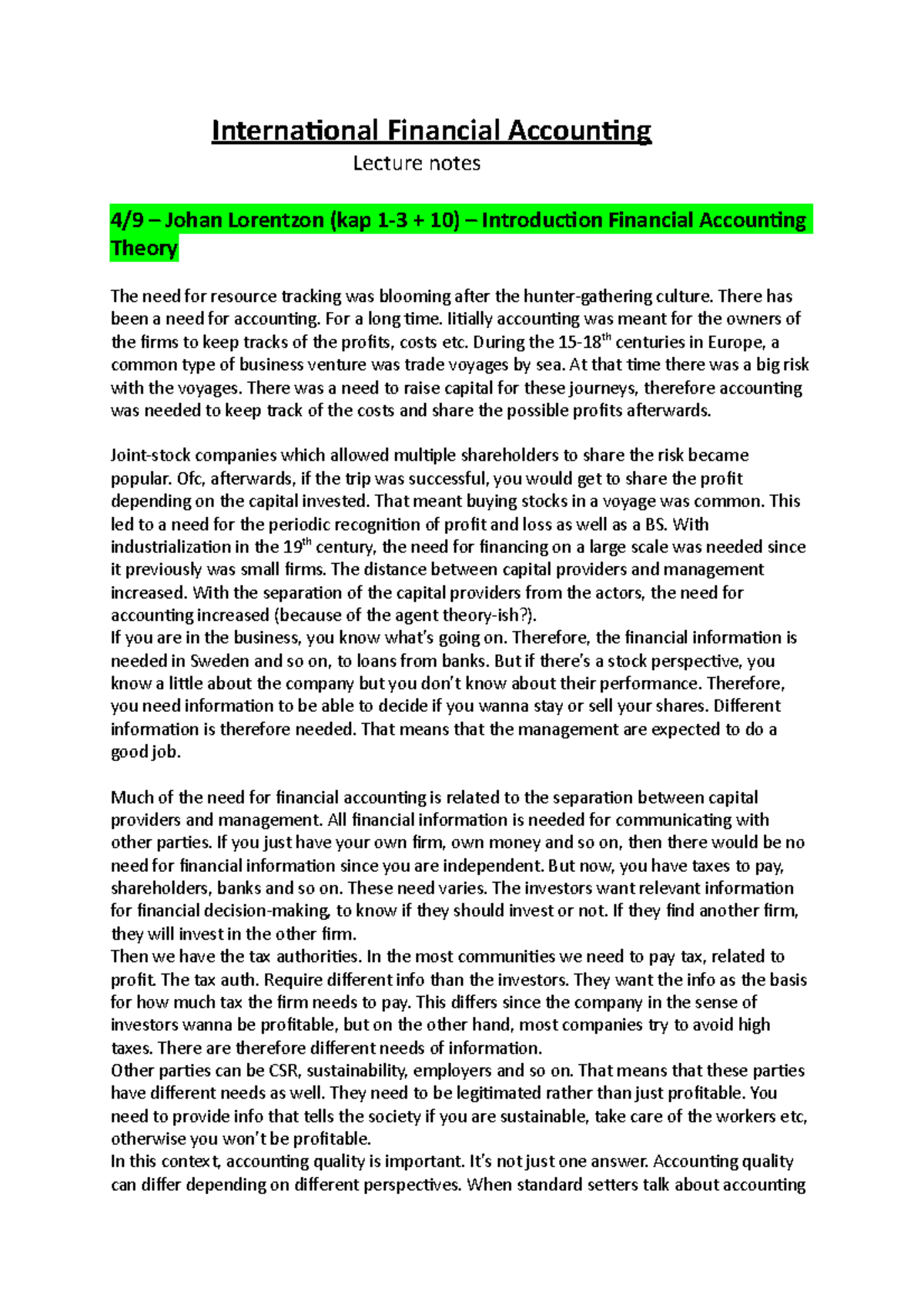 International Financial Accounting Lecture notes - There has been a ...