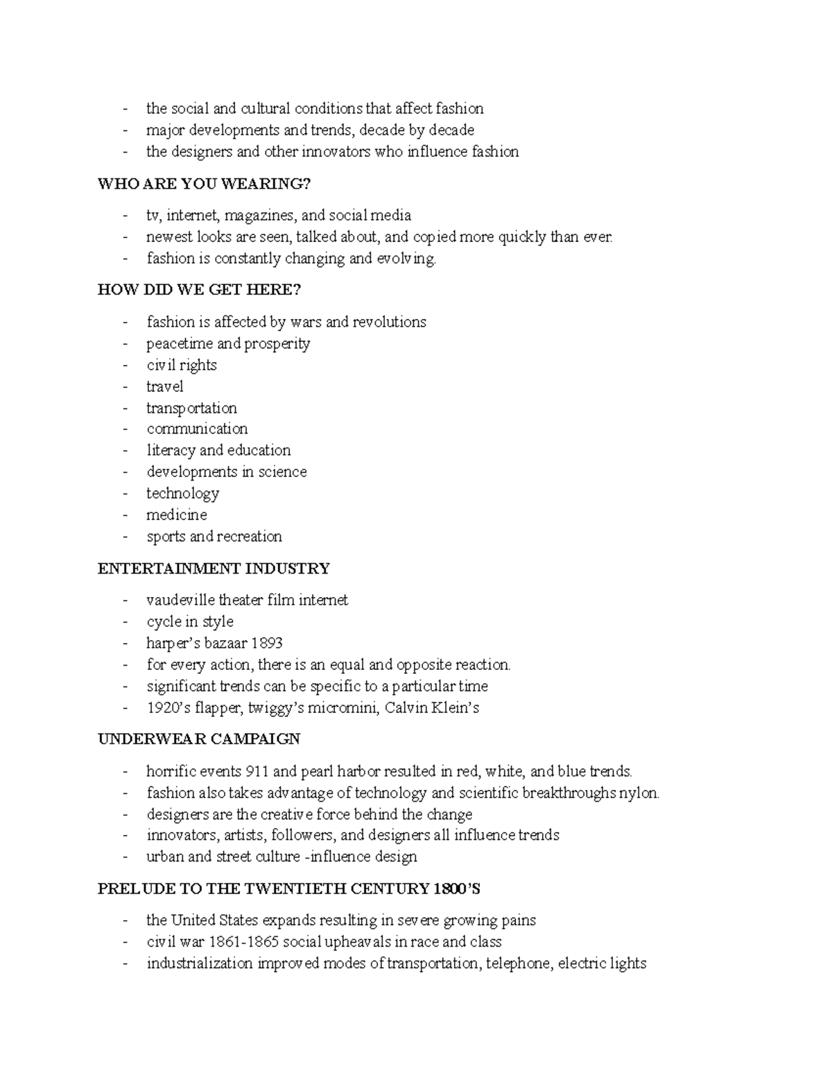 FTT 110 Notes 1 - FASHION TREND AND FASHION HISTORY - the social and ...