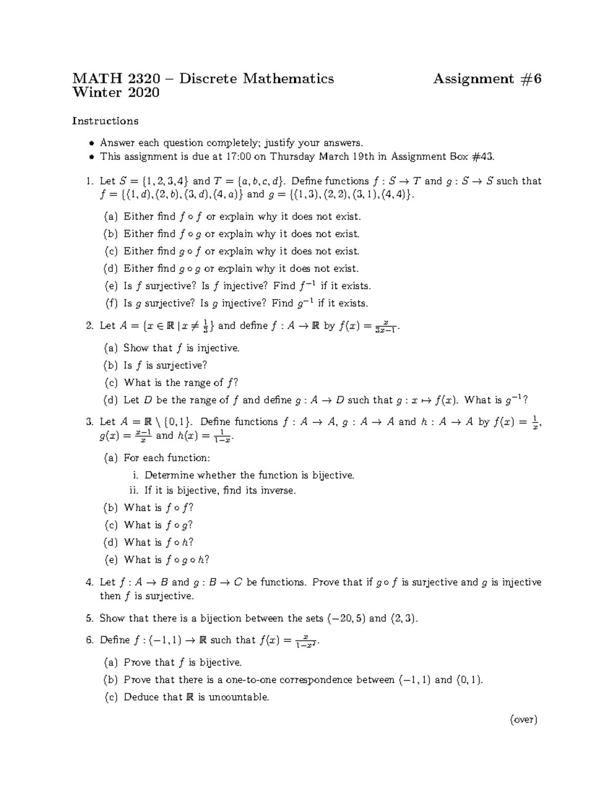 Assn6 Assignments Math 23 Discrete Mathematics Memorial Studocu