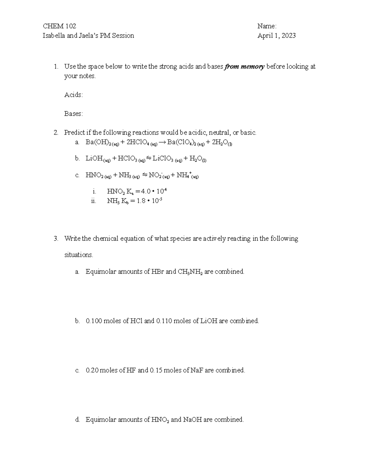 4 1 Worksheet Buffers - chem 102 notes - CHEM 102 Name: Isabella and ...