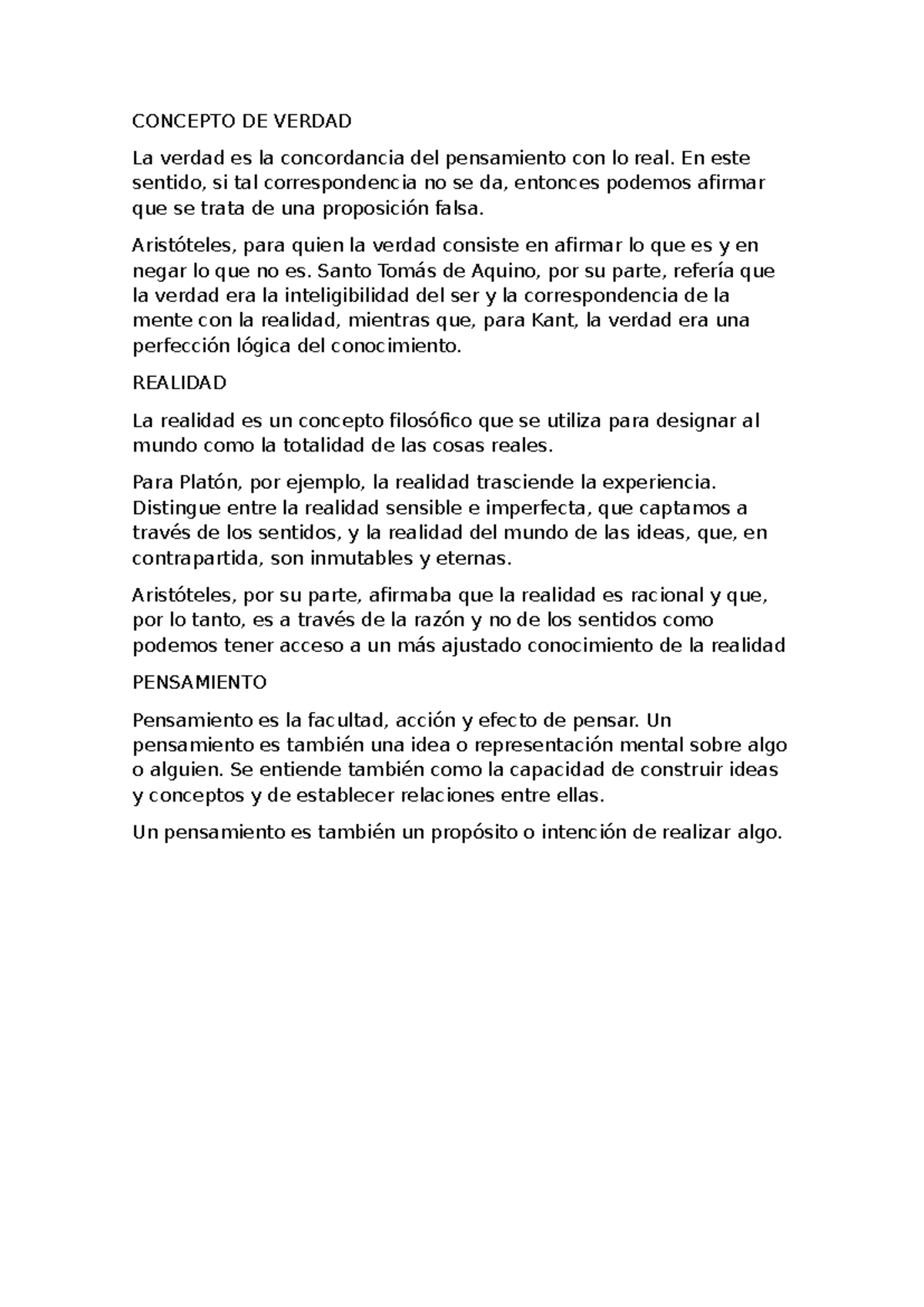 Documento (37) - CONCEPTO DE VERDAD La verdad es la concordancia del ...