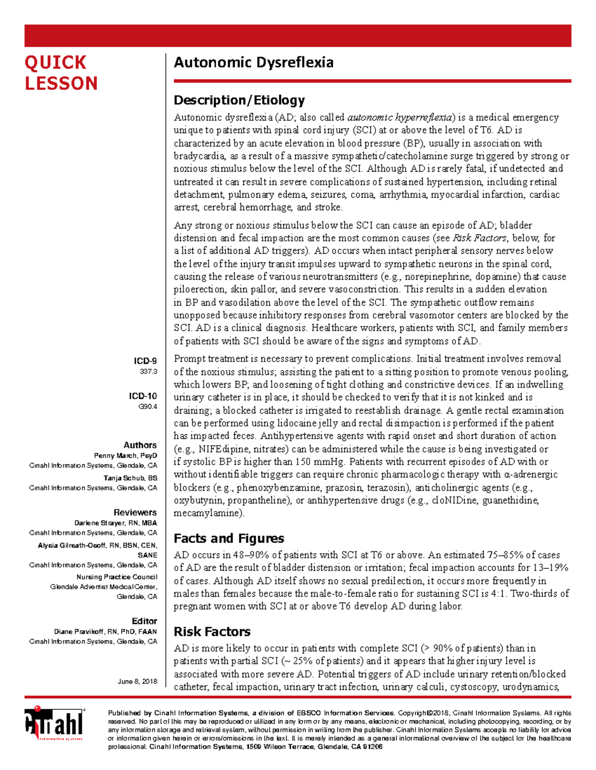 Autonomic Dysreflexia - QUICK LESSON ICD- 337. ICD- G90. Authors Penny ...