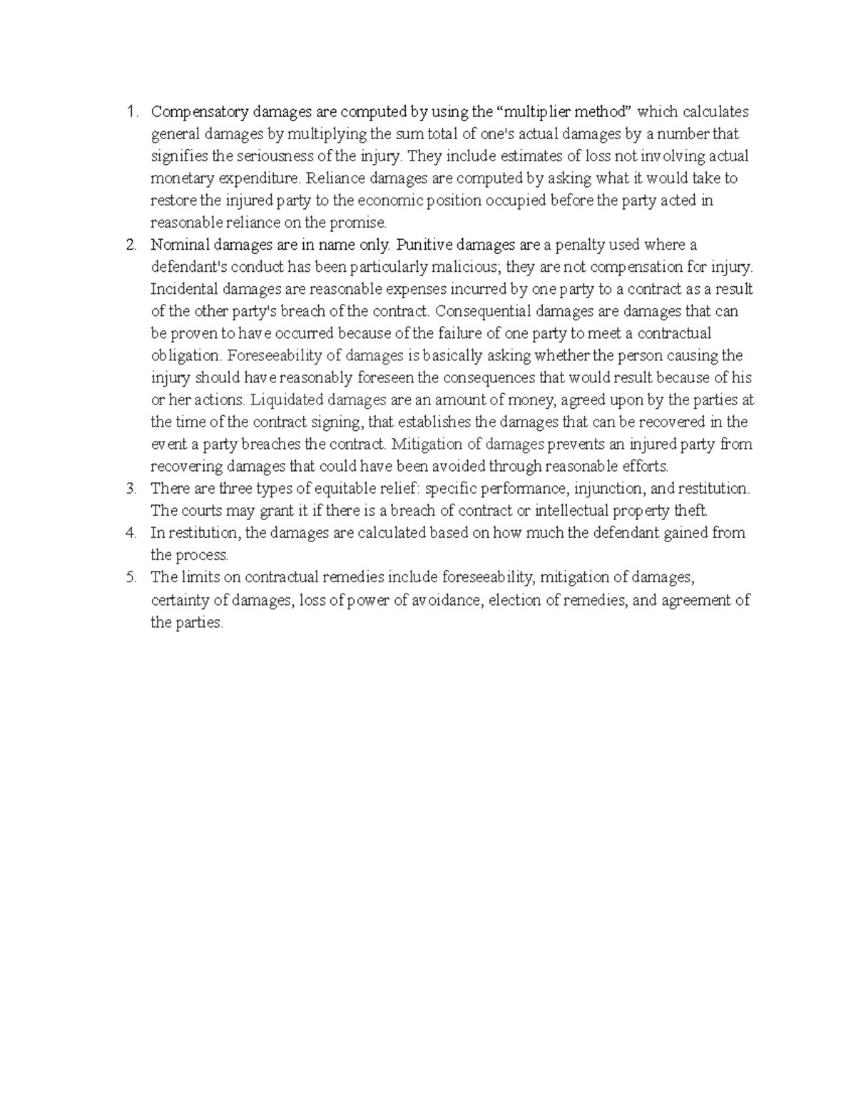 Assignment 11 - Vocabulary - Compensatory damages are computed by using ...