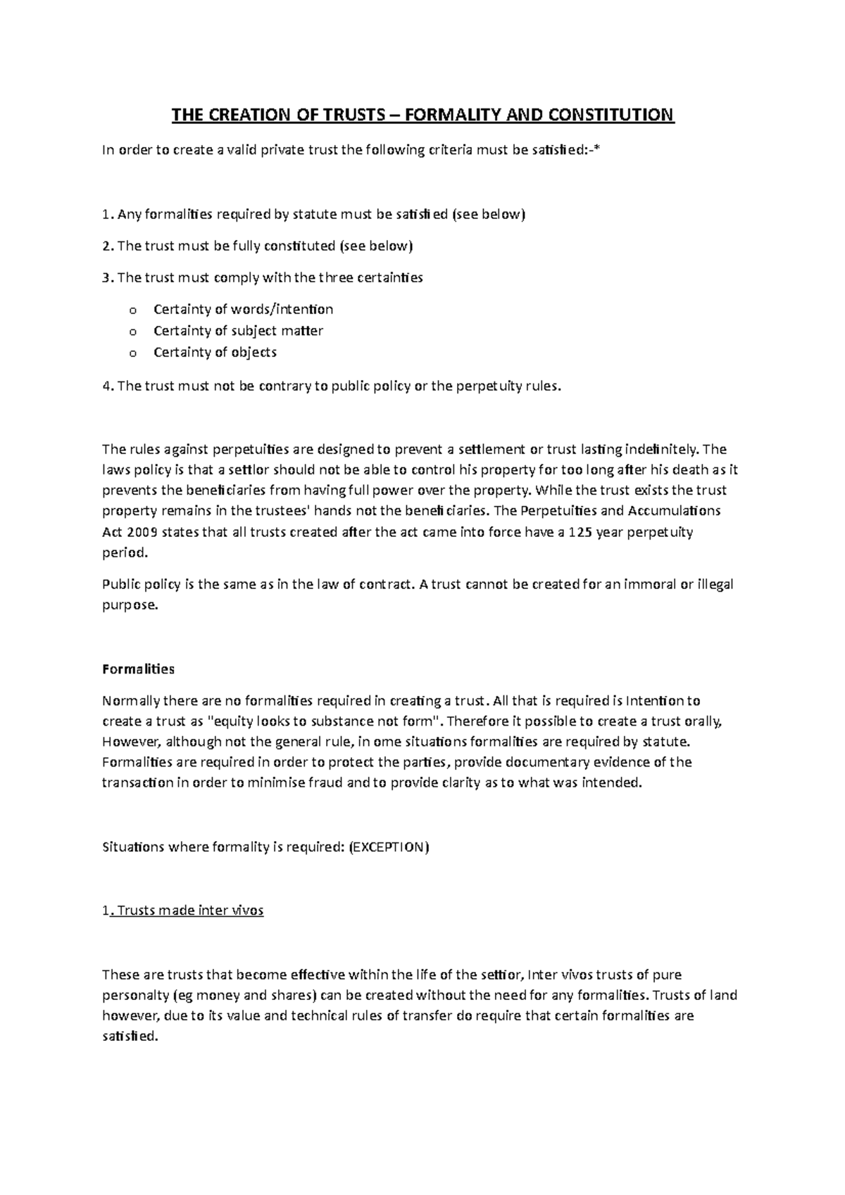 Formality and Constitution of Trusts - THE CREATION OF TRUSTS ...