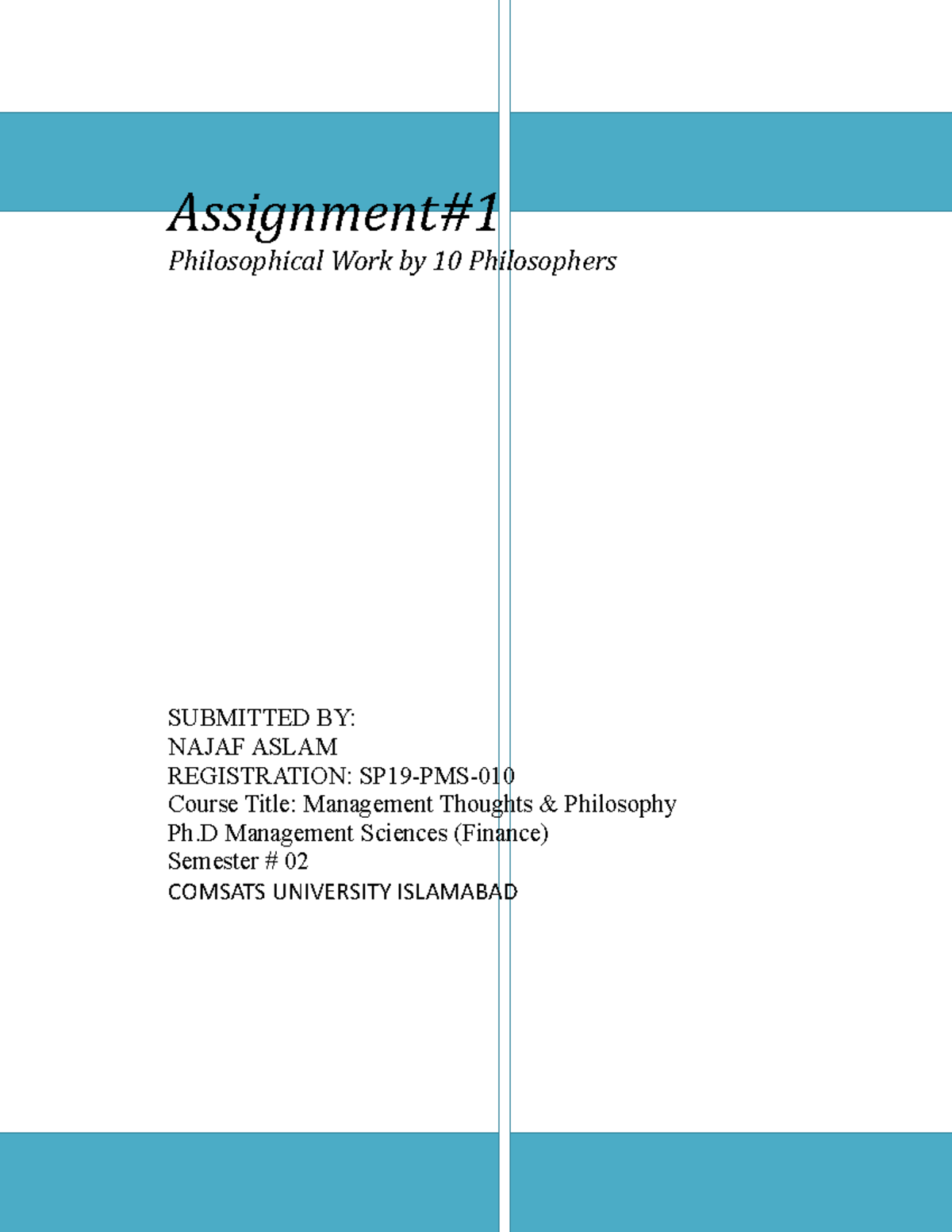 Mgt assignment - Philosophers overview - Assignment# Philosophical Work ...