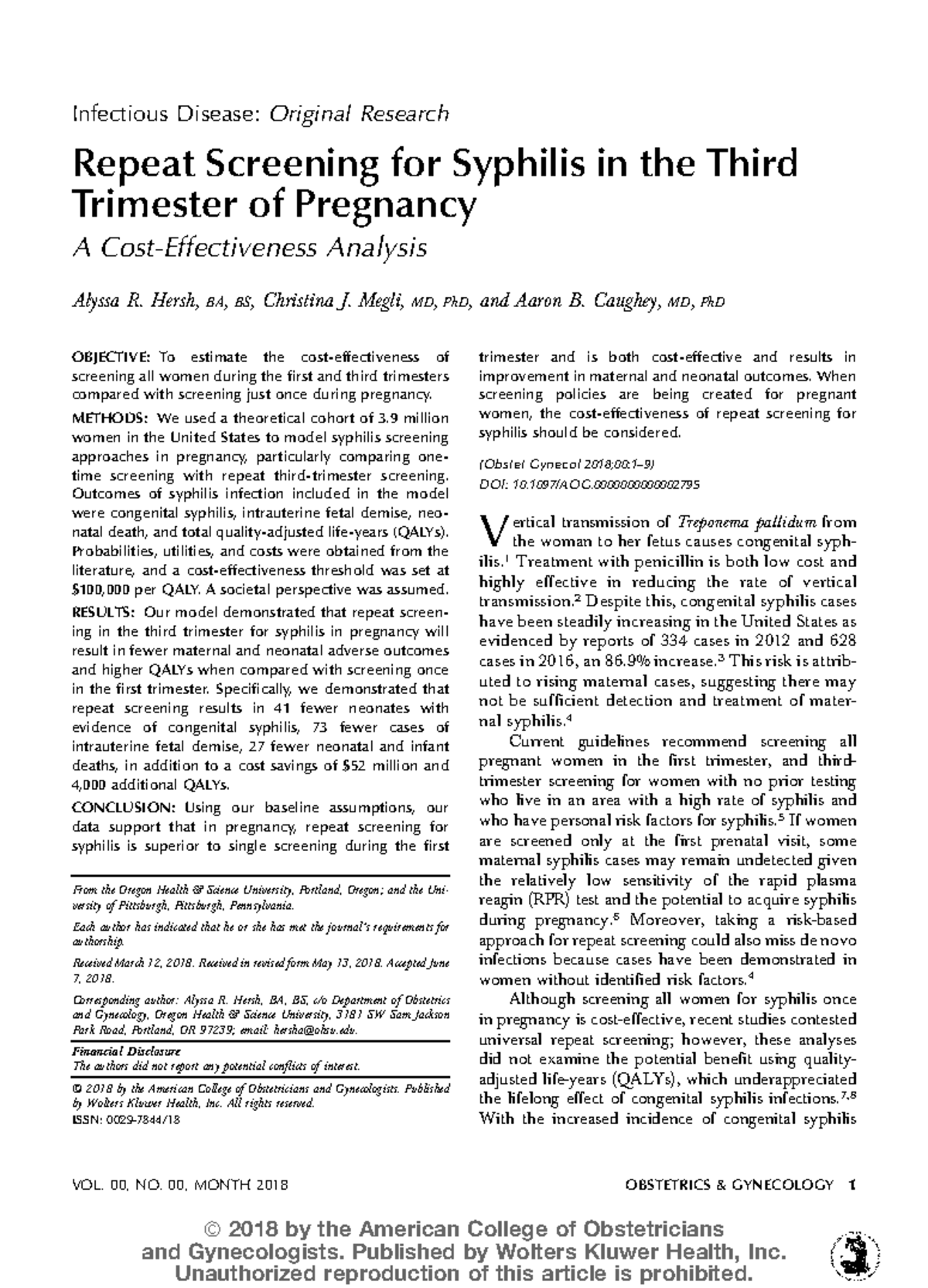Tutorial 7 Hersh Repeat Syphilis screening CEA - MATH 3131 - Yorku ...