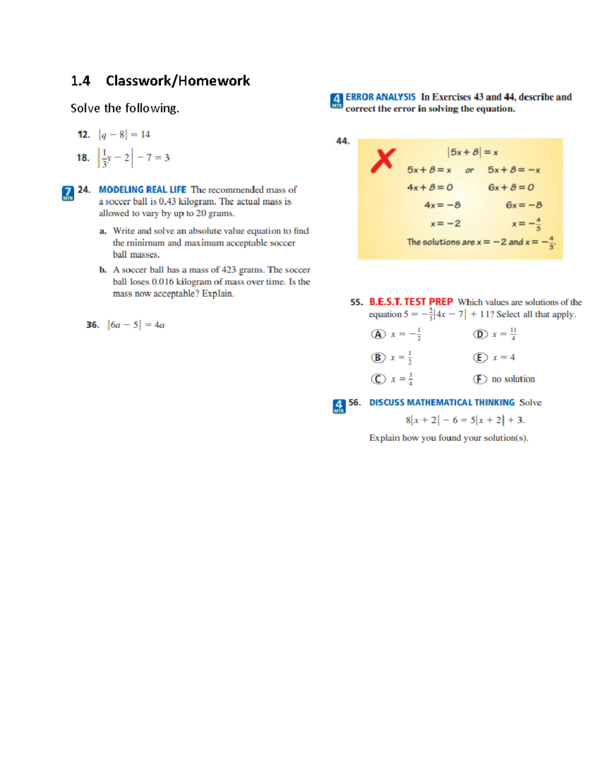 1 - f4rm m - 1 Classwork/Homework Solve the following. - Studocu