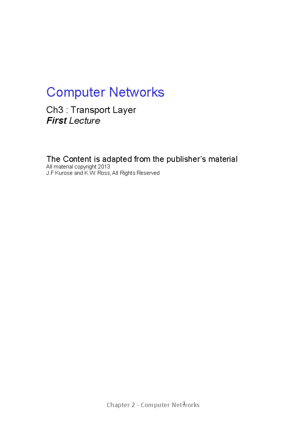 Computer Networks - Ch3 A - Computer Networks Ch3 : Transport Layer ...