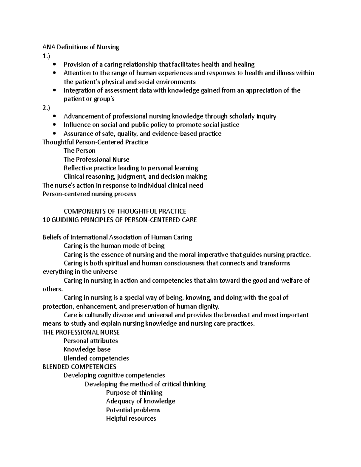 Chapter 13 Nurse Process - ANA Definitions of Nursing 1.) Provision of ...