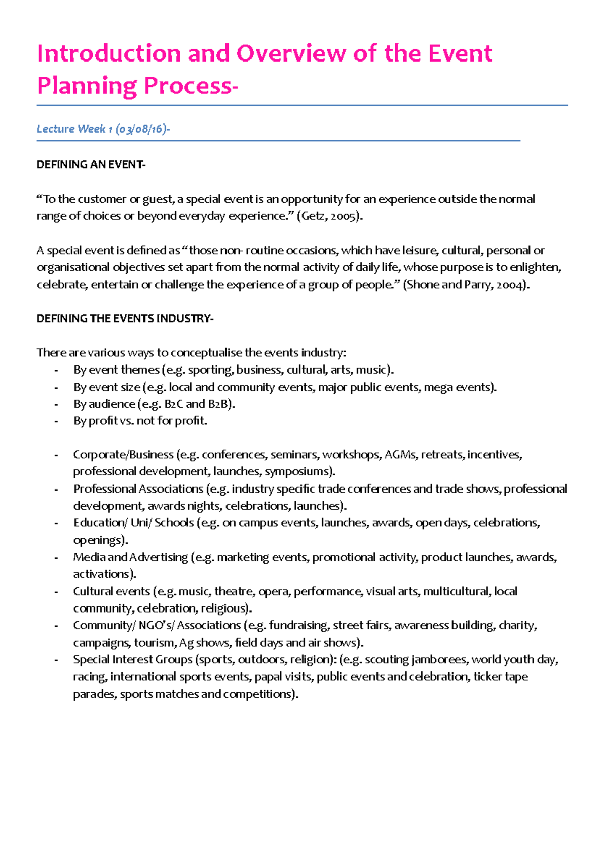 Lecture - Introduction and Overview of the Event Planning Process ...