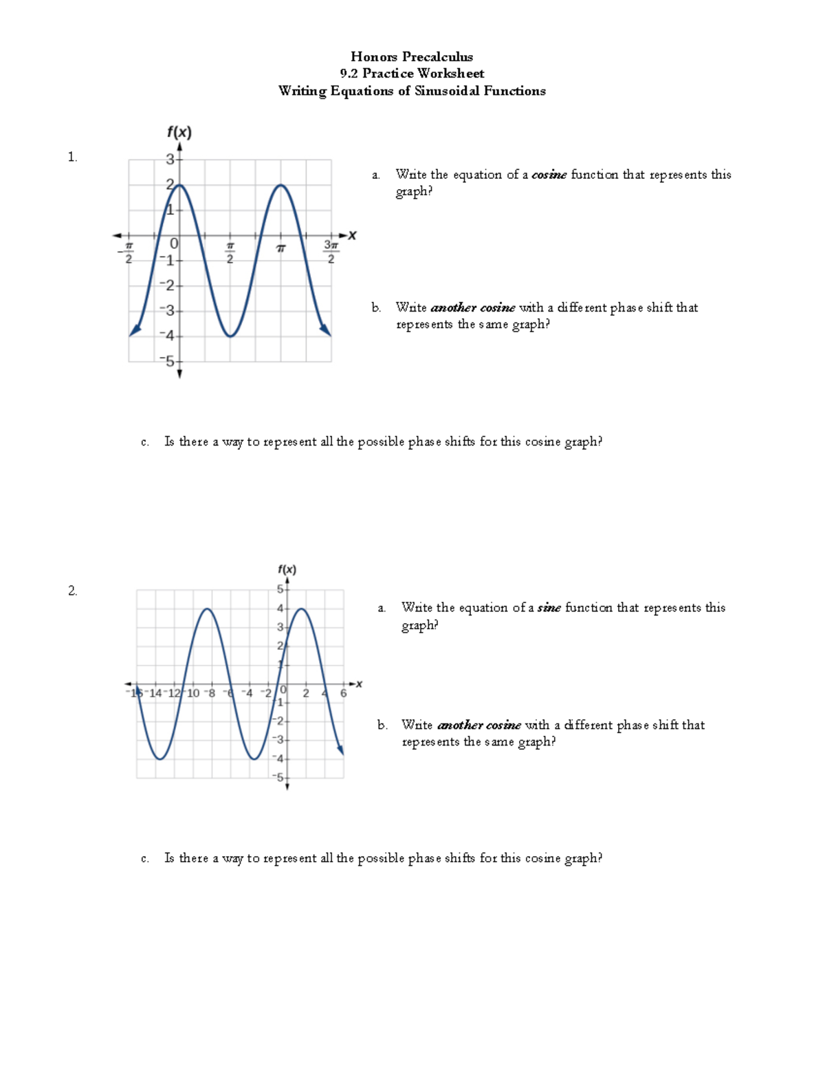 9.2 Practice Worksheet - Writing Trig Equations-1 - Honors Precalculus ...
