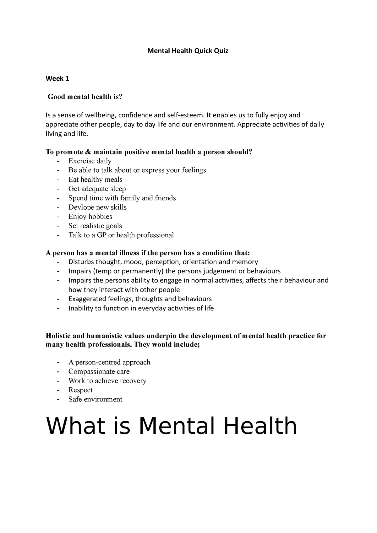 Mental Health and Wellbeing Quiz 