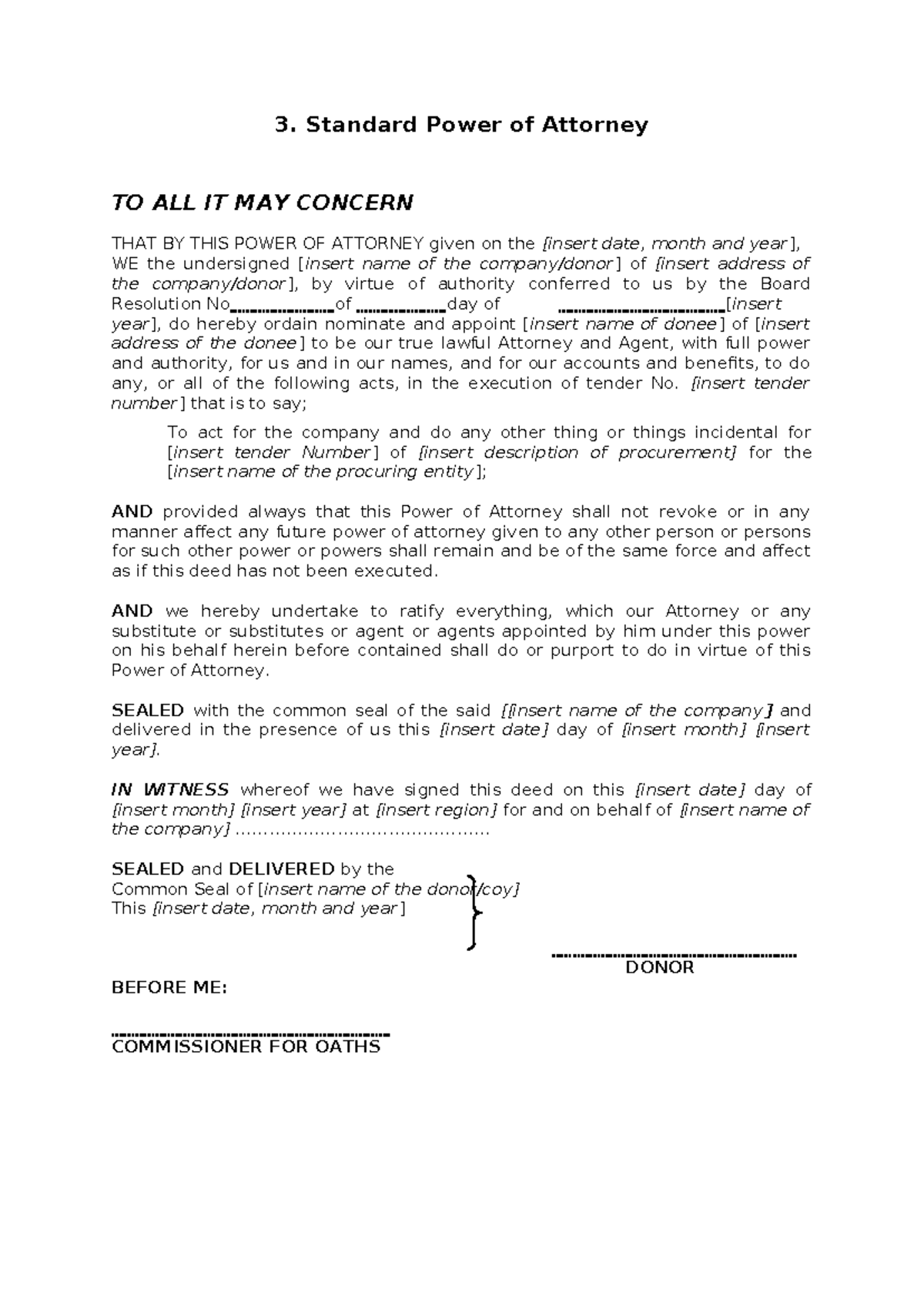 Standard POWR OF Attorney - 3. Standard Power of Attorney TO ALL IT MAY ...