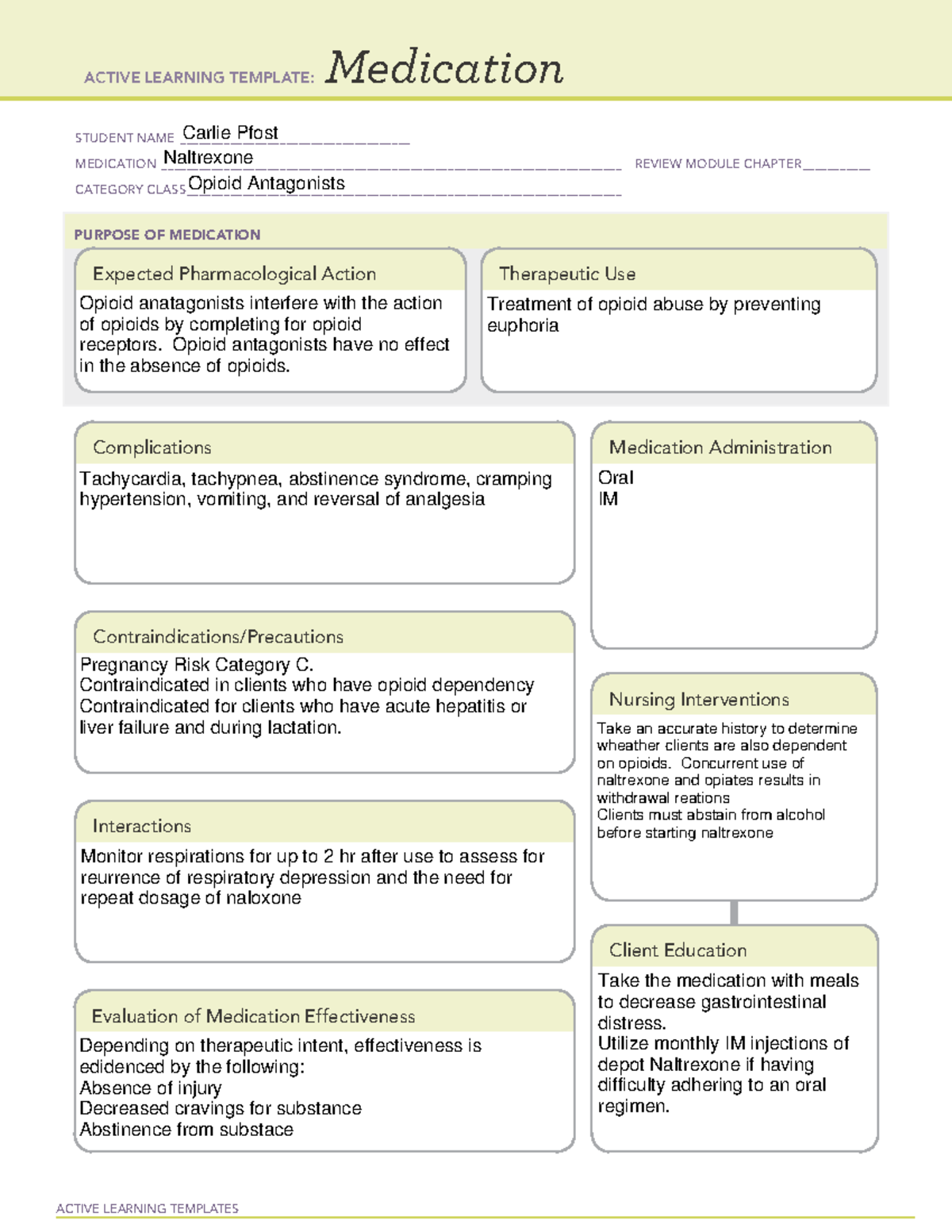 Medication template - ACTIVE LEARNING TEMPLATES Medication STUDENT NAME ...