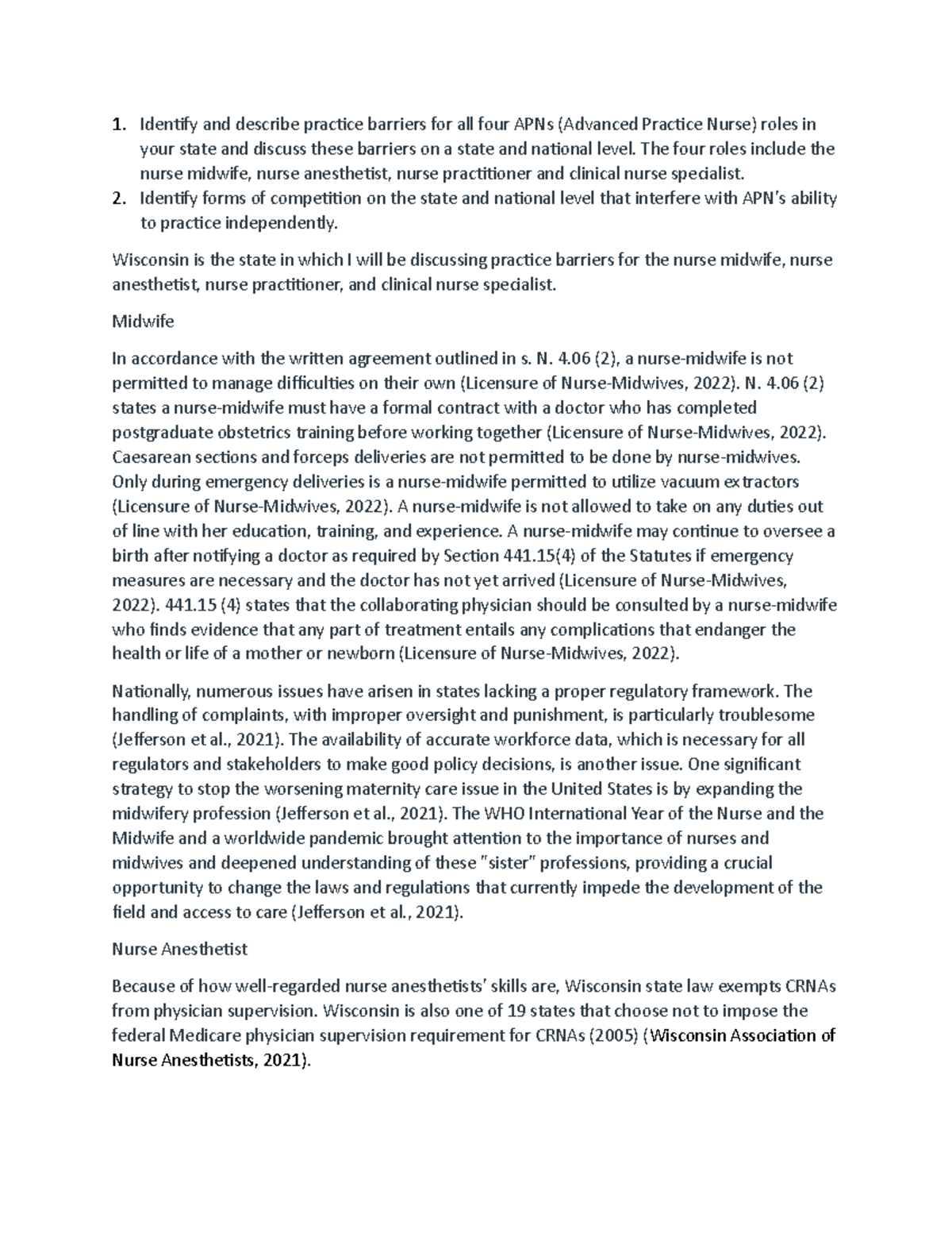 506 Discussion 1 Identify and describe practice barriers for all four