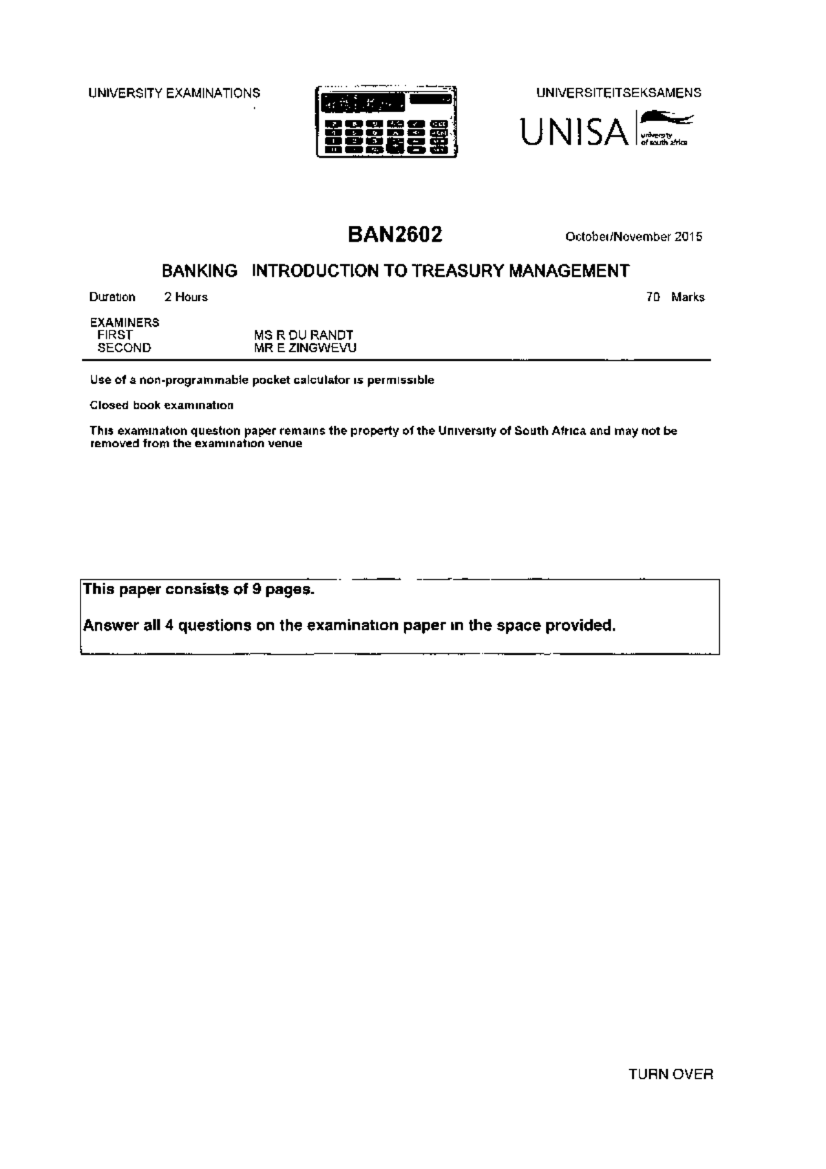BAN2602-Oct Nov-2015 - Study notes - UNIVERSITY EXAMINATIONS ...