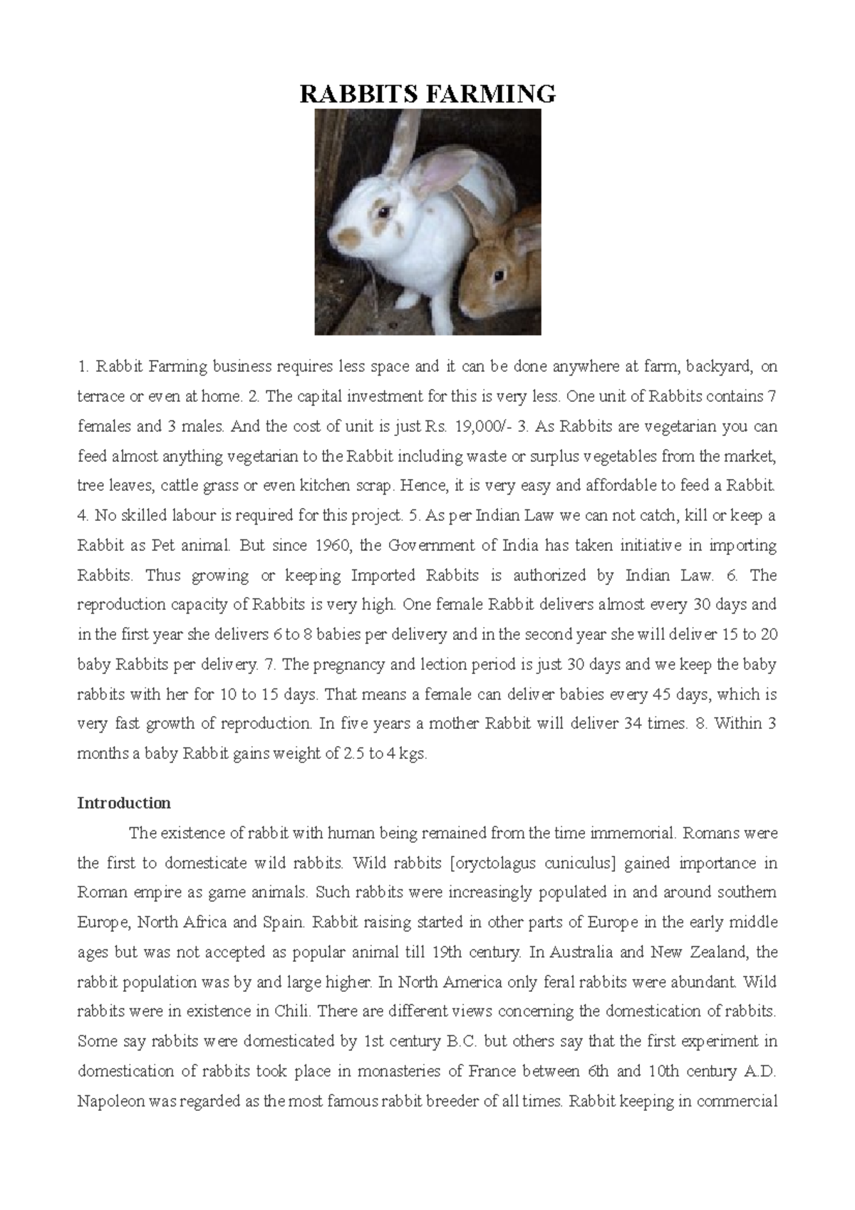 Rabbits-Farming - Please give as much additional information as ...