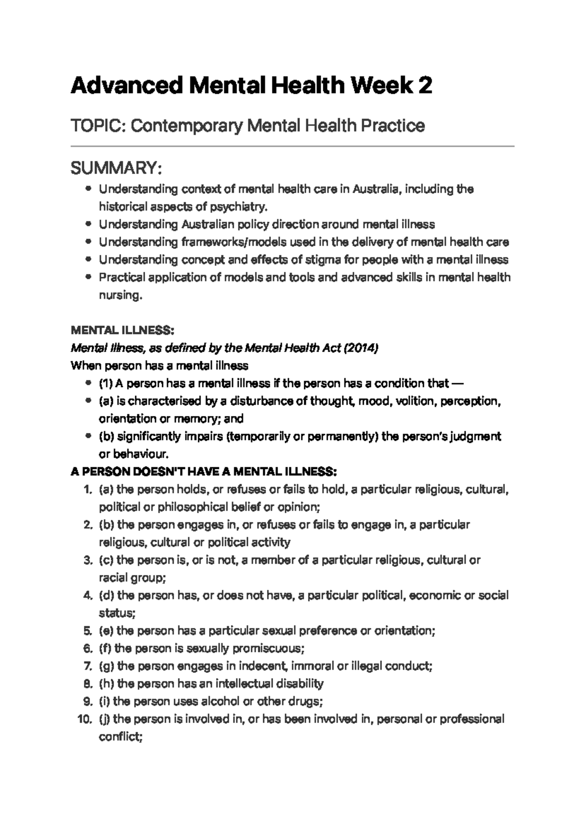 Advanced Mental Health Week 2 - Understanding Australian policy ...