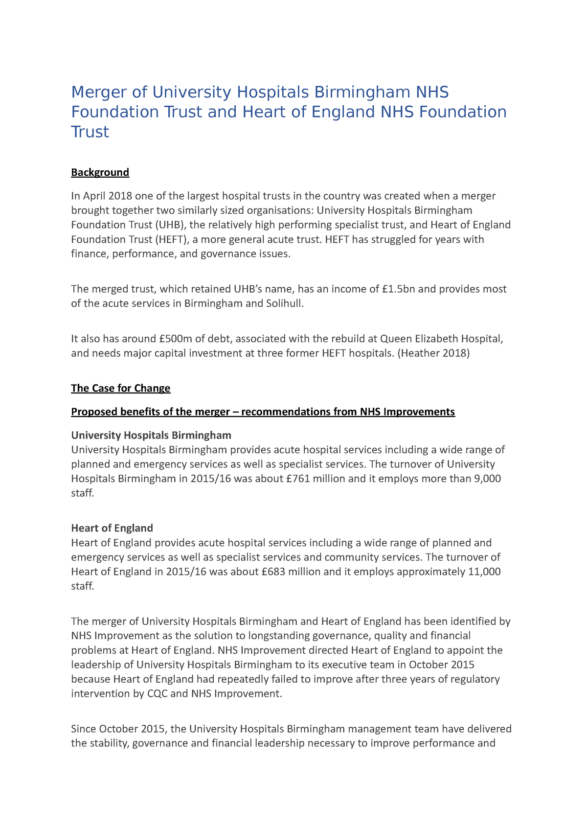 case study of a failed merger of hospital systems