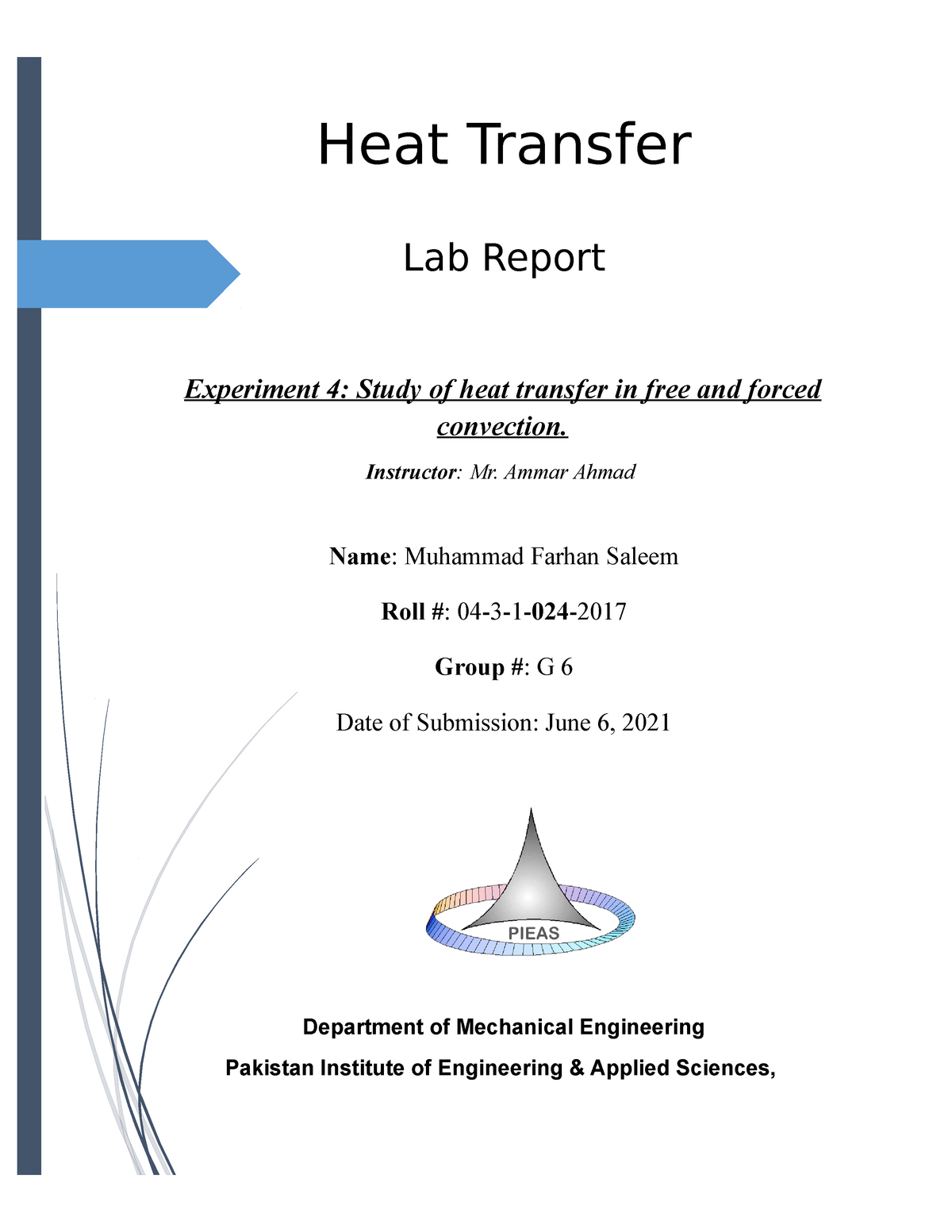 Lab 04 Free & Forced Convection Heat Transfer Experiment 4 Study