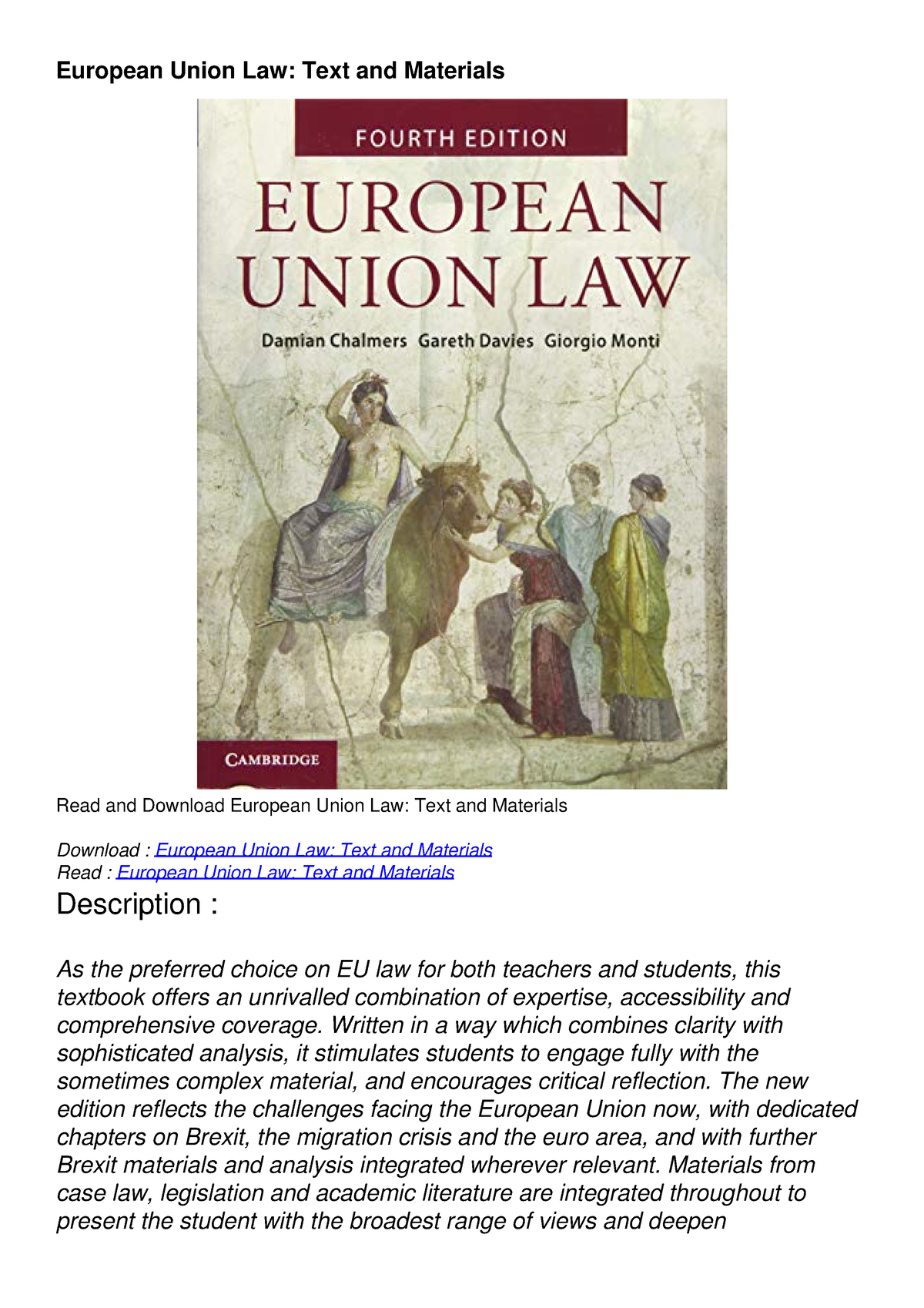 PDF READ European Union Law: Text And Materials Download - European ...