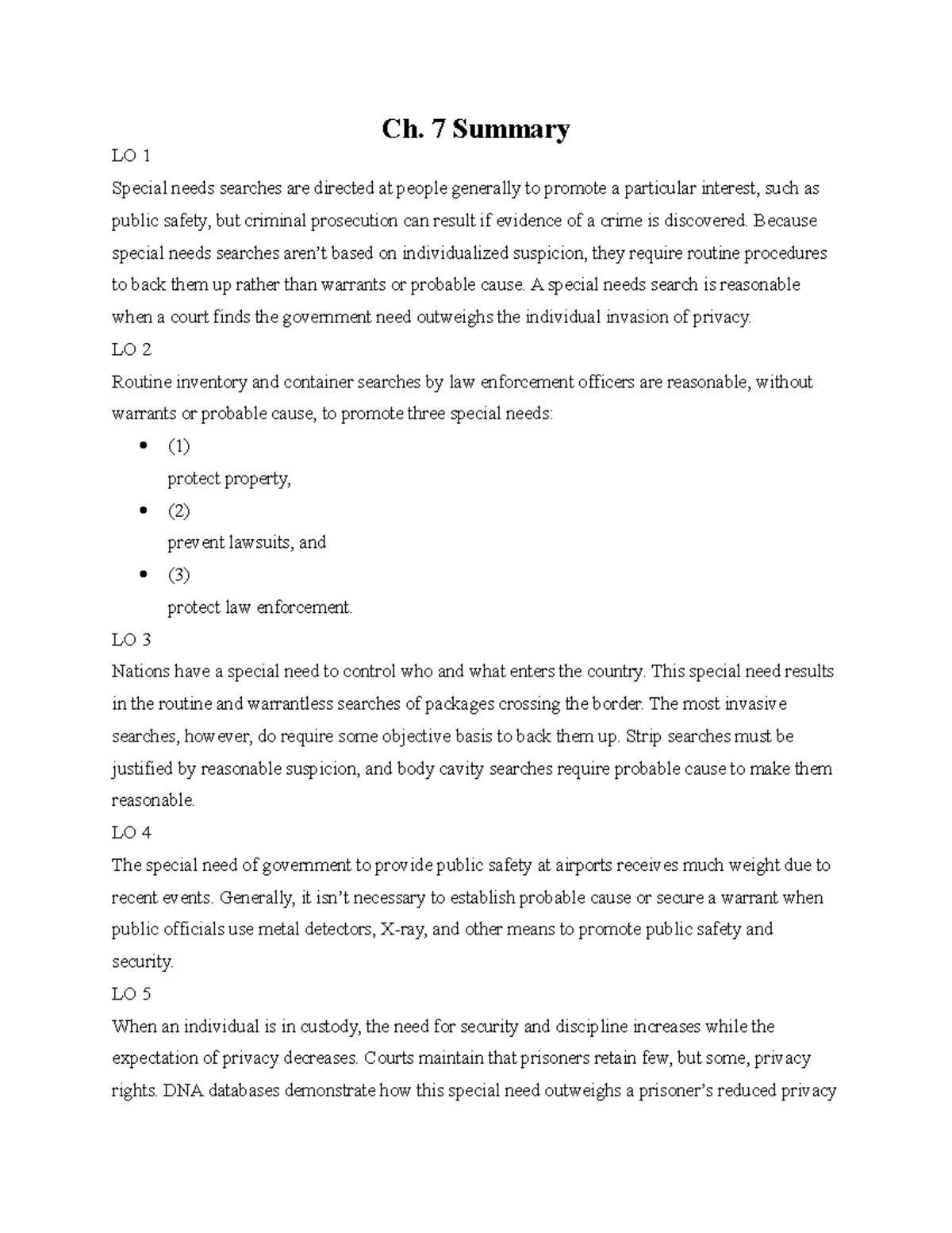 Ch. 7 Summary Lecture notes 7 Ch. 7 Summary LO 1 Special needs searches are directed at