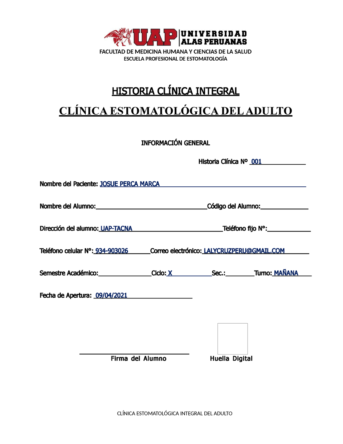 Historia Clinica Integral Del Adulto Actualizado Convertido Facultad De Medicina Humana Y 8110