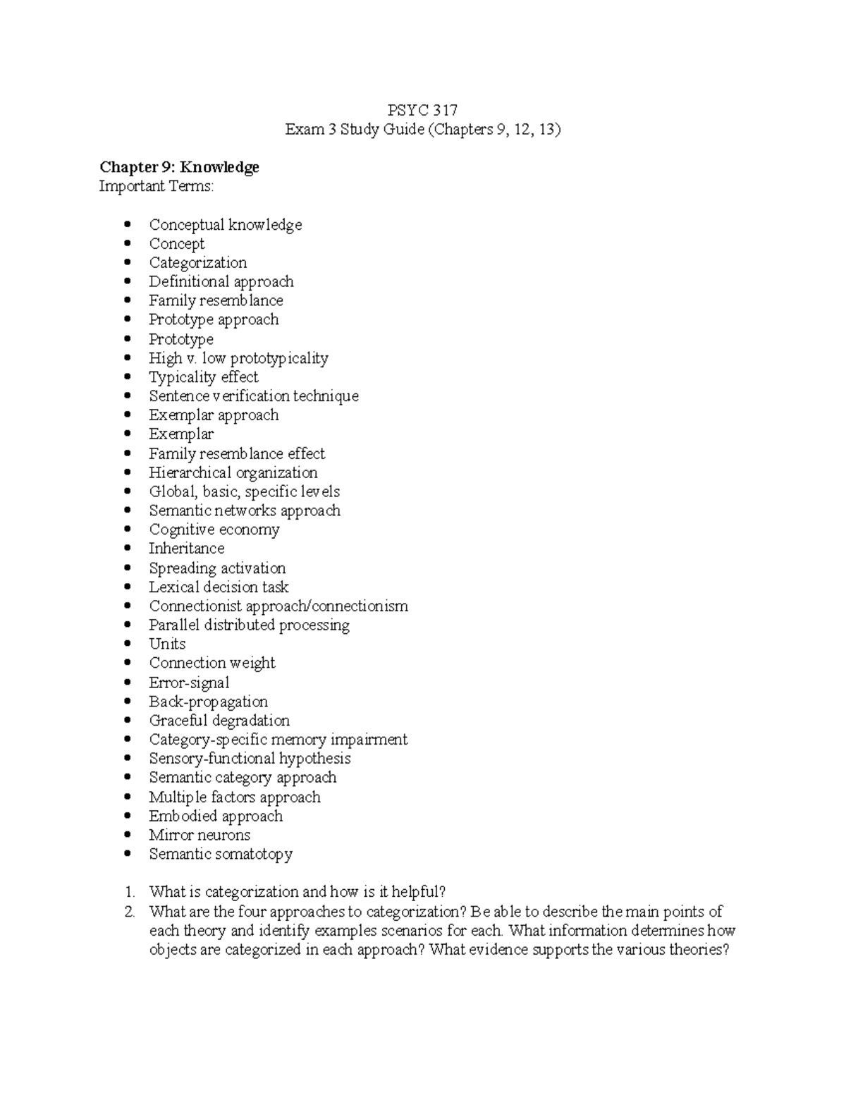 PSYC 317 Exam 3 Study Guide - PSYC 317 Exam 3 Study Guide (Chapters 9 ...