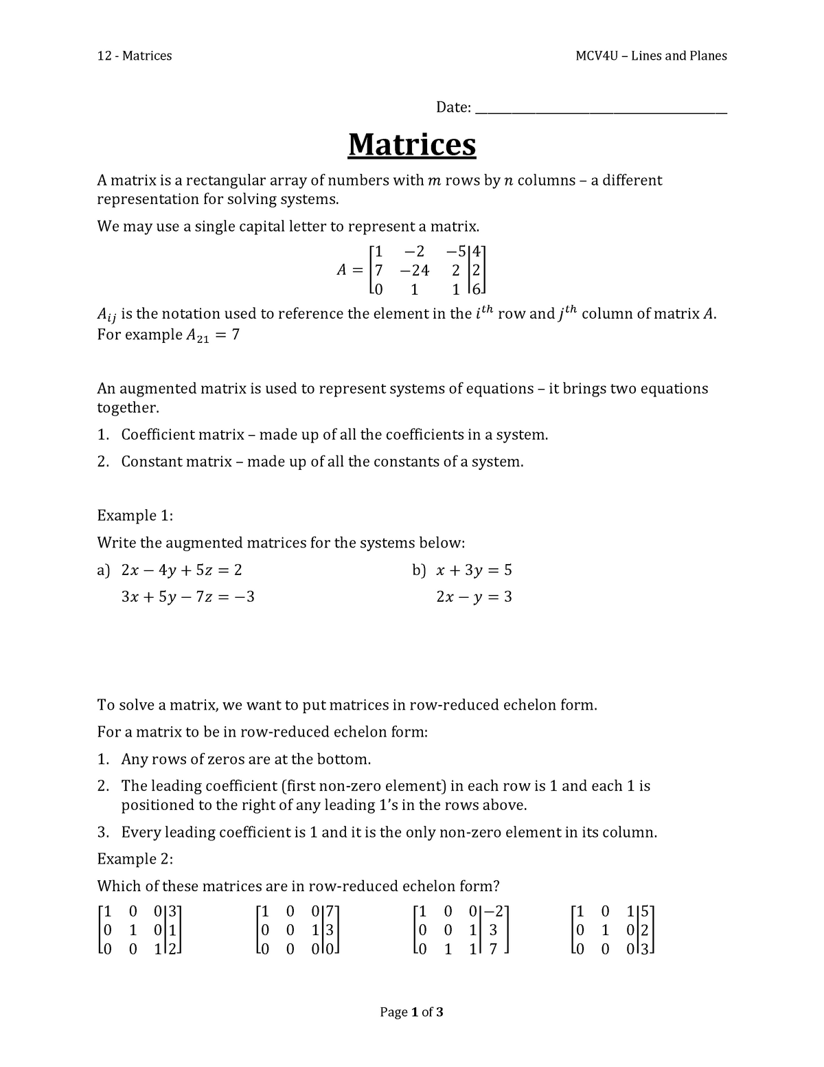 28 - Matrices - Notes - Grade 28 - Calculus - StuDocu