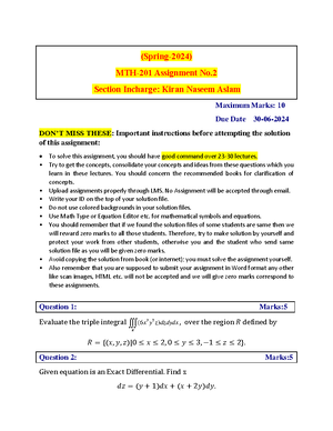 MTH603 mid paper 2023 pdf - bs math final project - Studocu