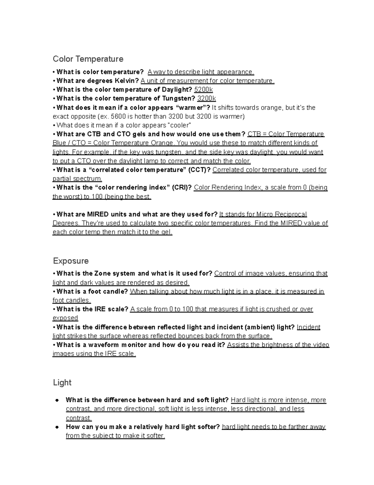 Lighting Final Review Notes - Color Temperature What is color ...