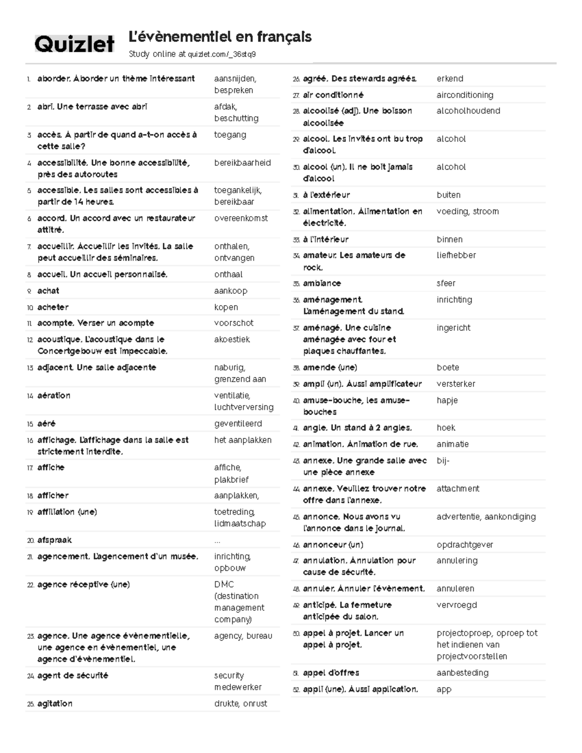 Quizlet Frans 2 L'évènementiel en français Study online at quizlet
