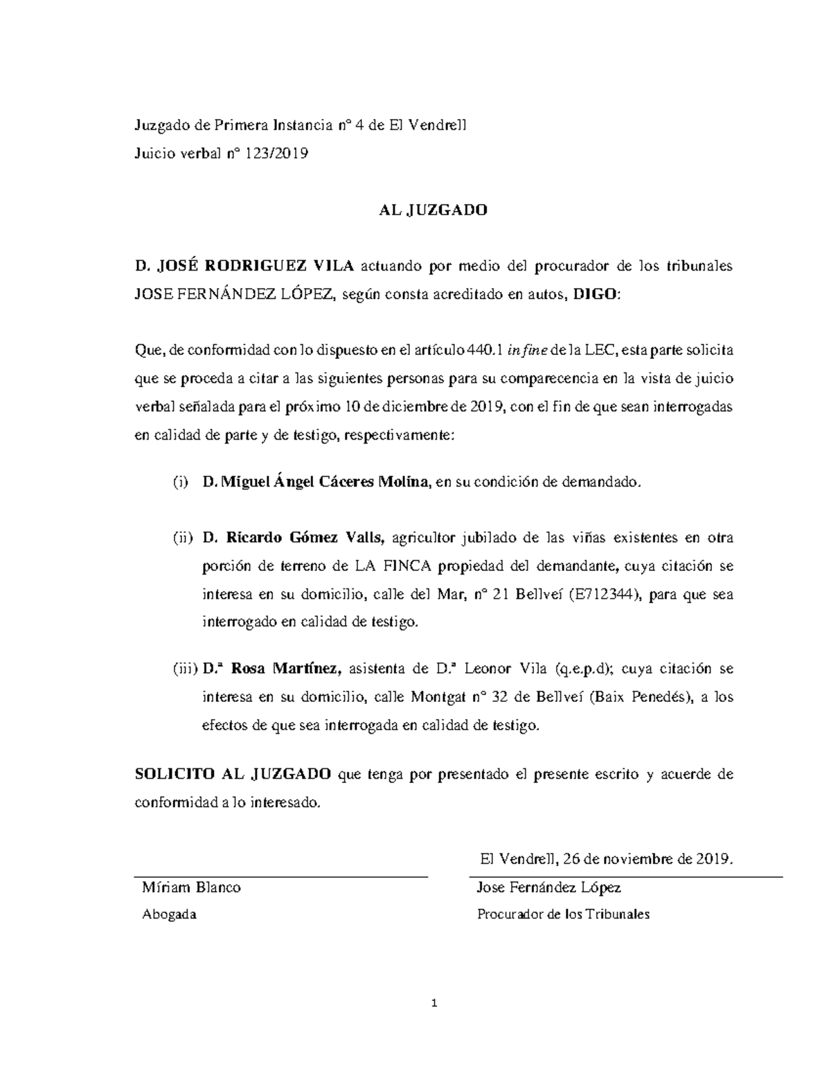 Escrito Solicitud Citacion Partes Y Testigos Juzgado De Primera