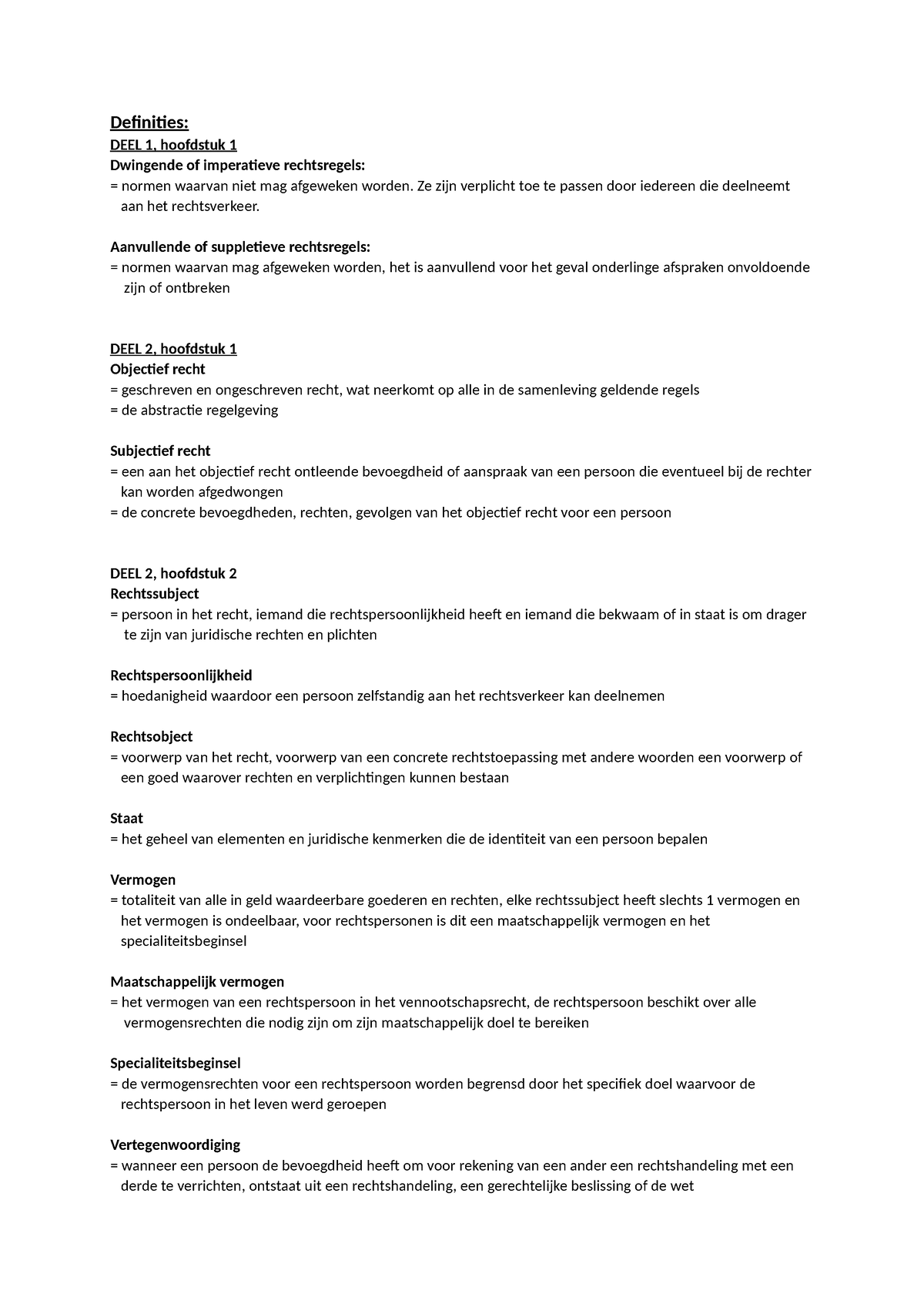 Definities Deel1en2 - Samenvatting Bronnen En Beginselen Van Het Recht ...