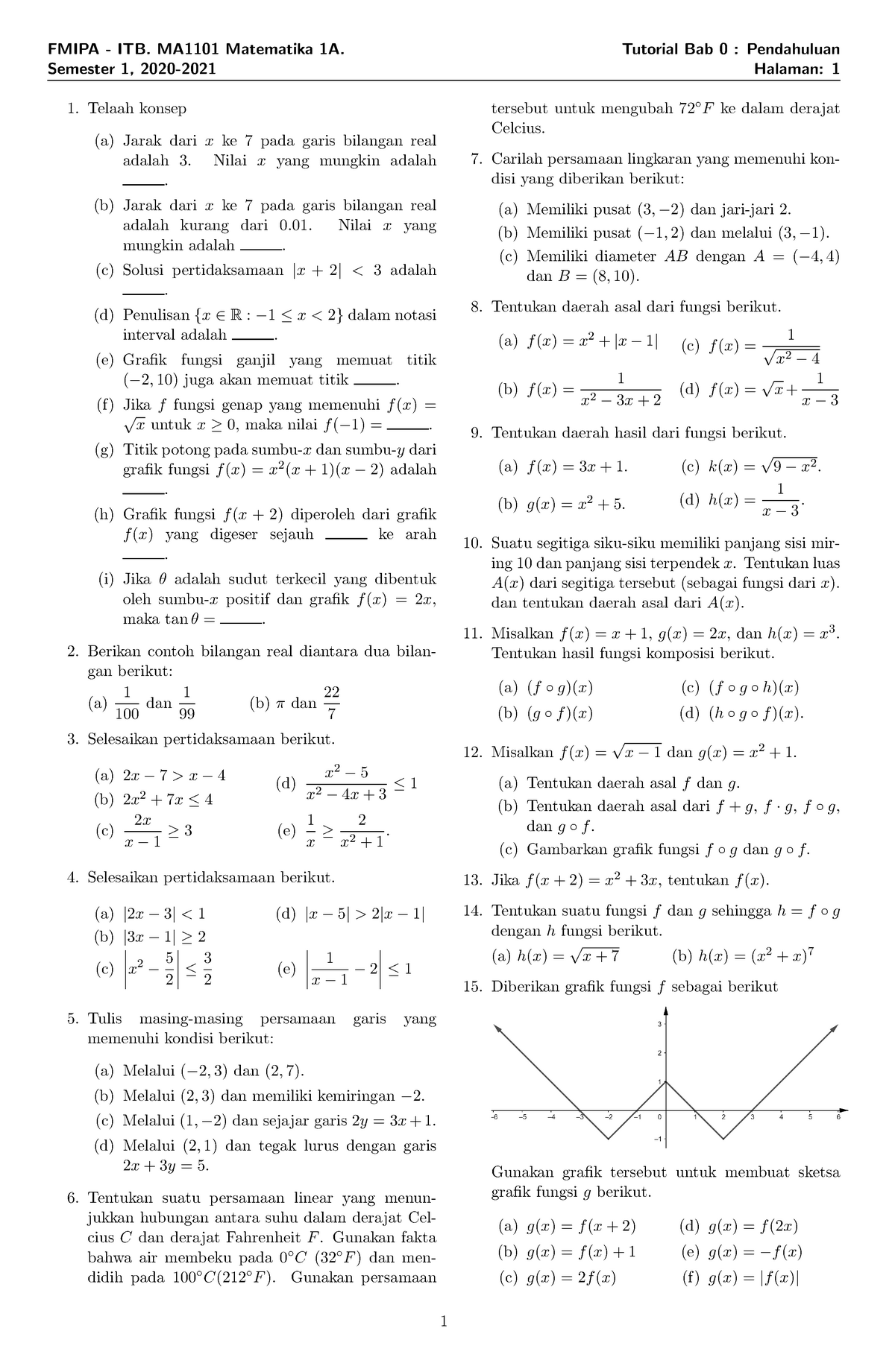 Tutorial Bab 0 Matematika IA 2020 2021 - FMIPA - ITB. MA1101 Matematika ...