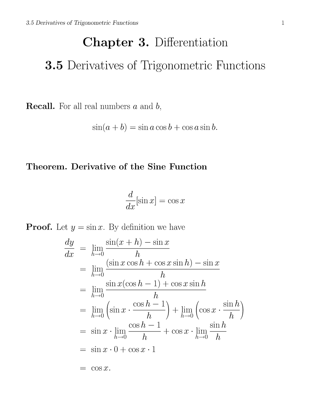 3 5 derivatives of trigonometric functions homework