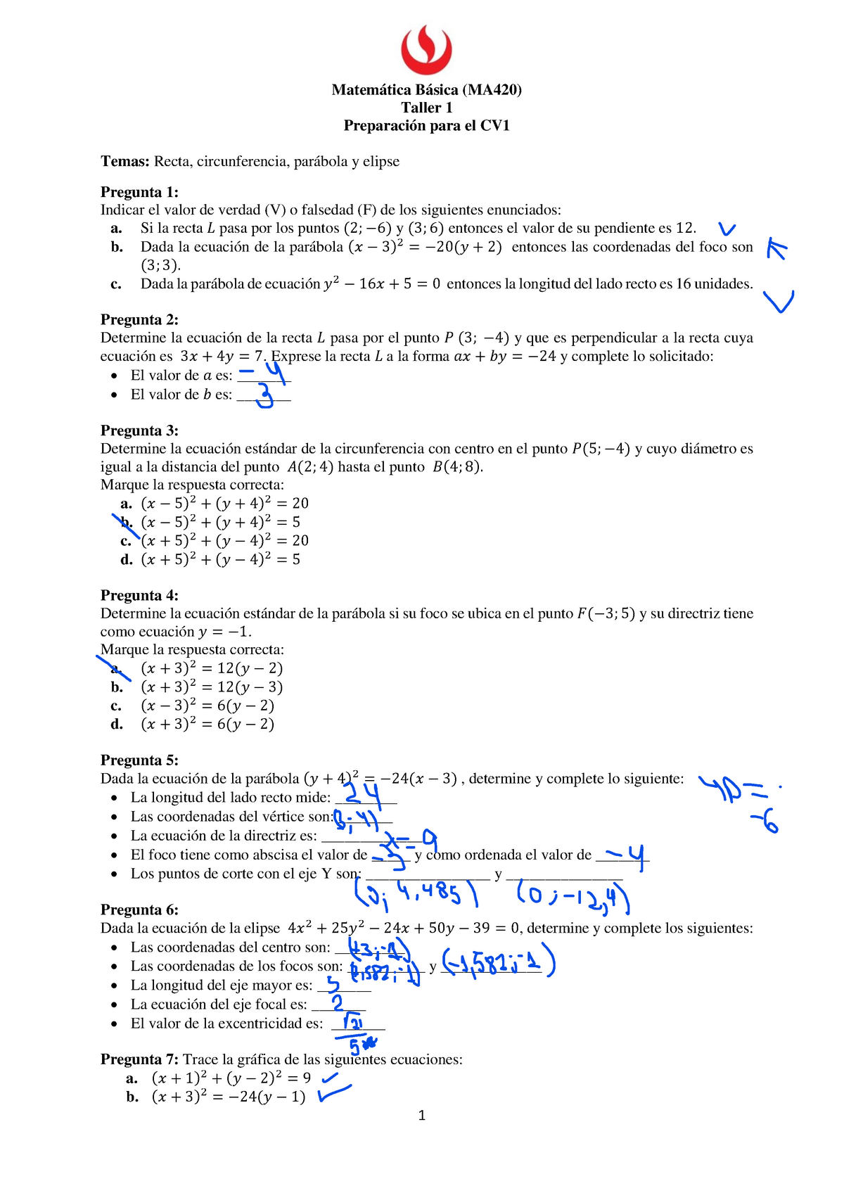 Taller 1 Semana 3 CV1 - Ya Esta Resuelto - 1 Matemática Básica (MA420 ...