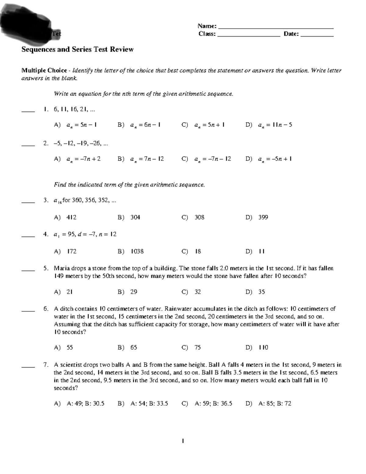 Examview - sequence and series test reviewSequence and series - AFM ...